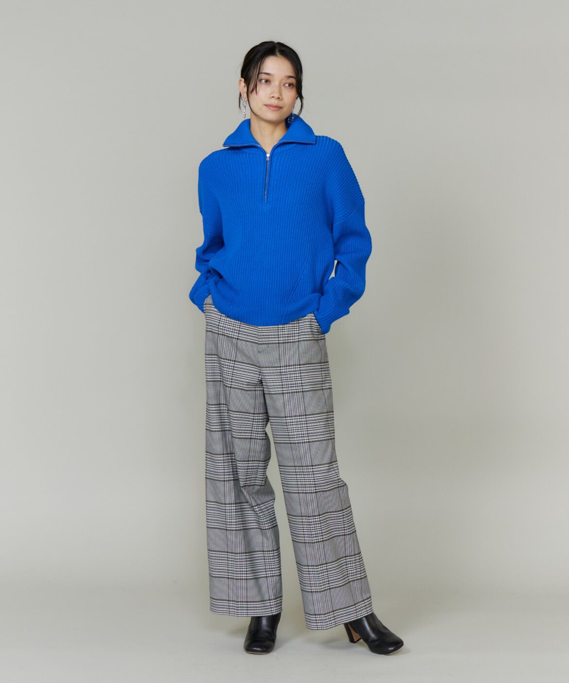 INED「《大きいサイズ》ハーフジッププルオーバーニット」|ニット・セーター|