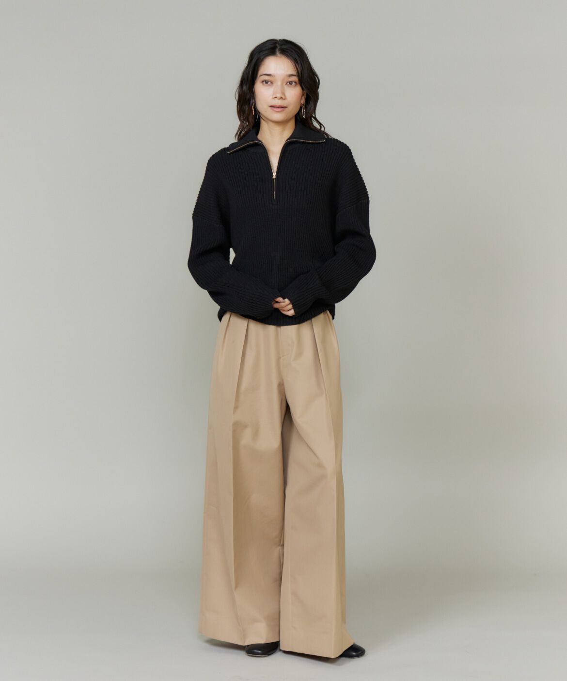 INED「《大きいサイズ》ハーフジッププルオーバーニット」|ニット・セーター|