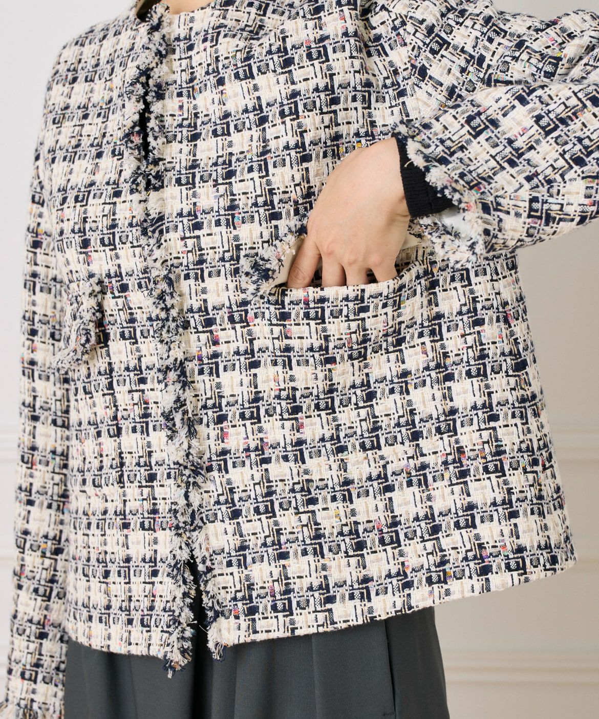 la veille by SUPERIOR CLOSET「《大きいサイズ》LINTONノーカラージャケット」|ノーカラージャケット|