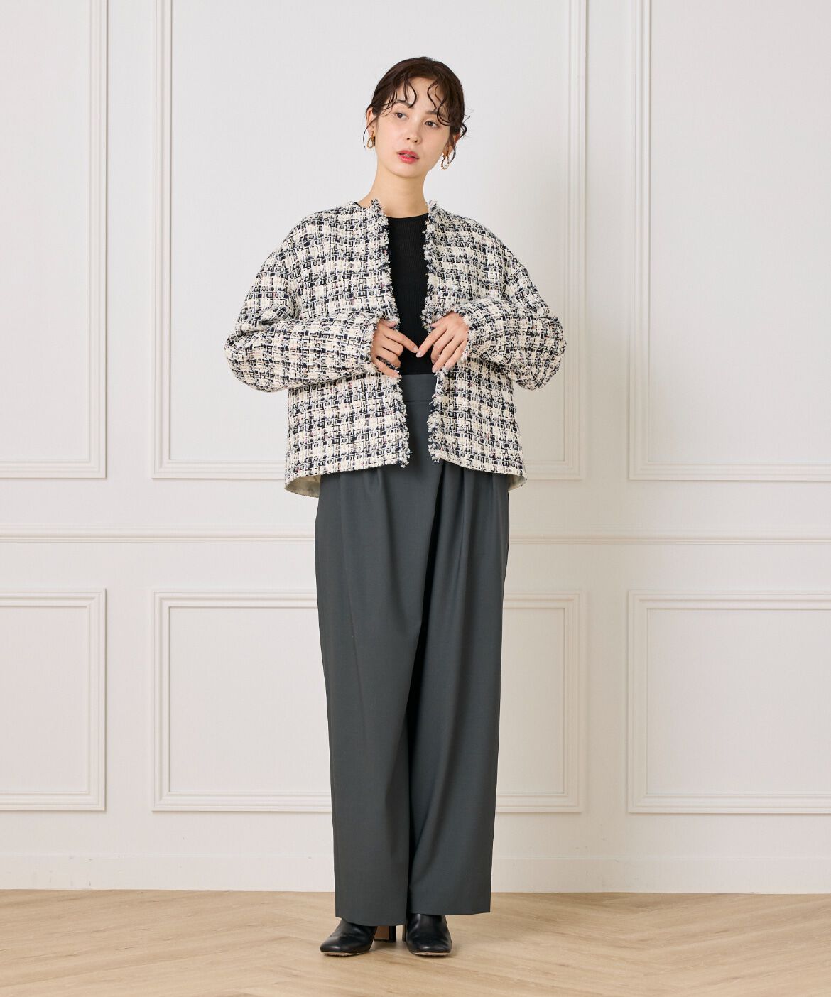 la veille by SUPERIOR CLOSET「《大きいサイズ》LINTONノーカラージャケット」|ノーカラージャケット|