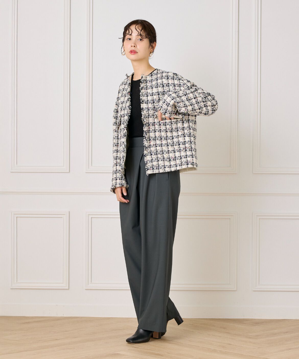 la veille by SUPERIOR CLOSET「《大きいサイズ》LINTONノーカラージャケット」|ノーカラージャケット|