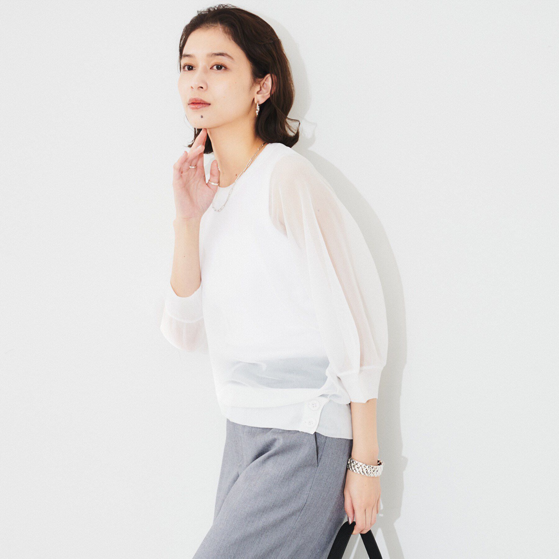 UNTITLED「【Munich】シアーパフスリーブプルオーバー」|Tシャツ・カットソー|