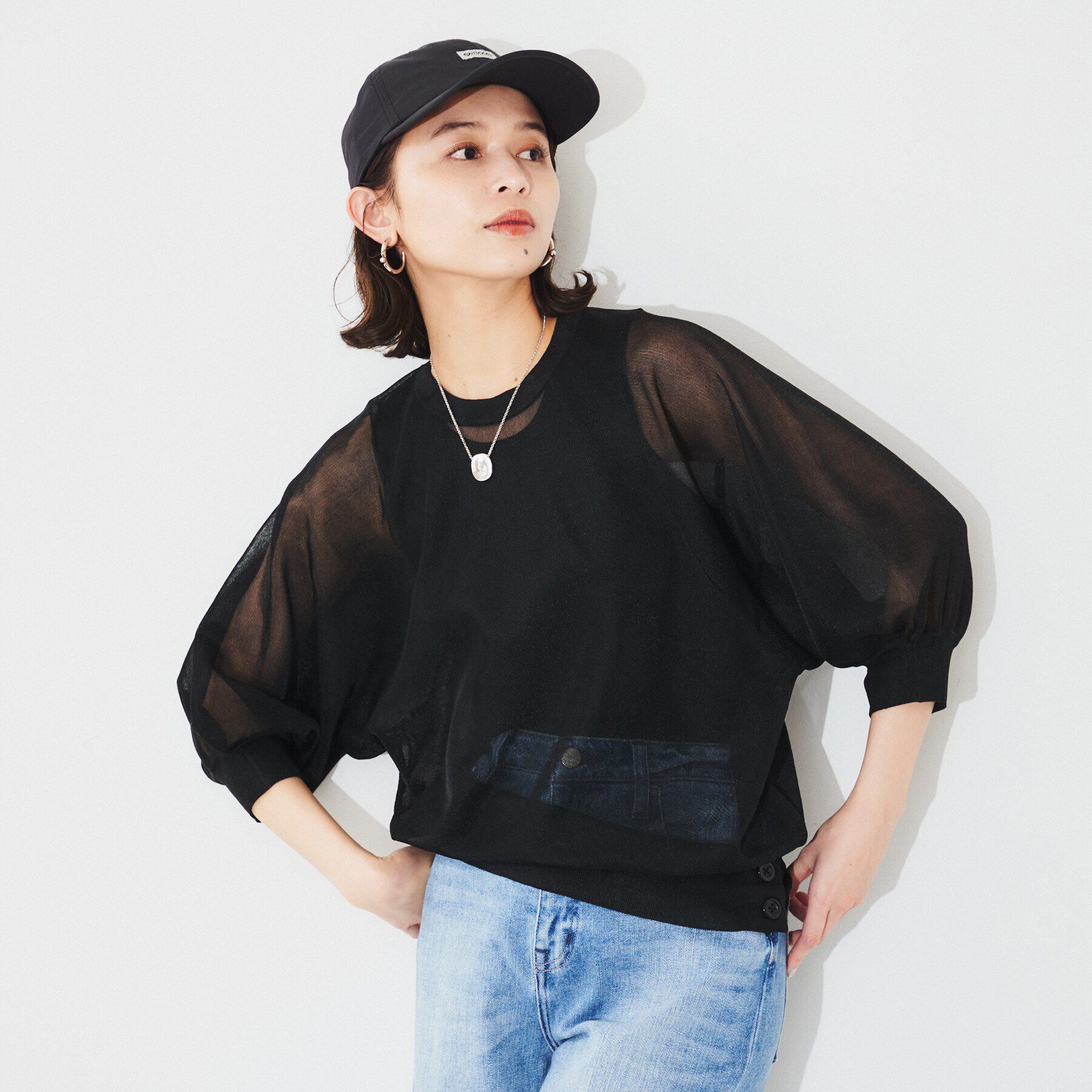 UNTITLED「【Munich】シアーパフスリーブプルオーバー」|Tシャツ・カットソー|ブラック(019)