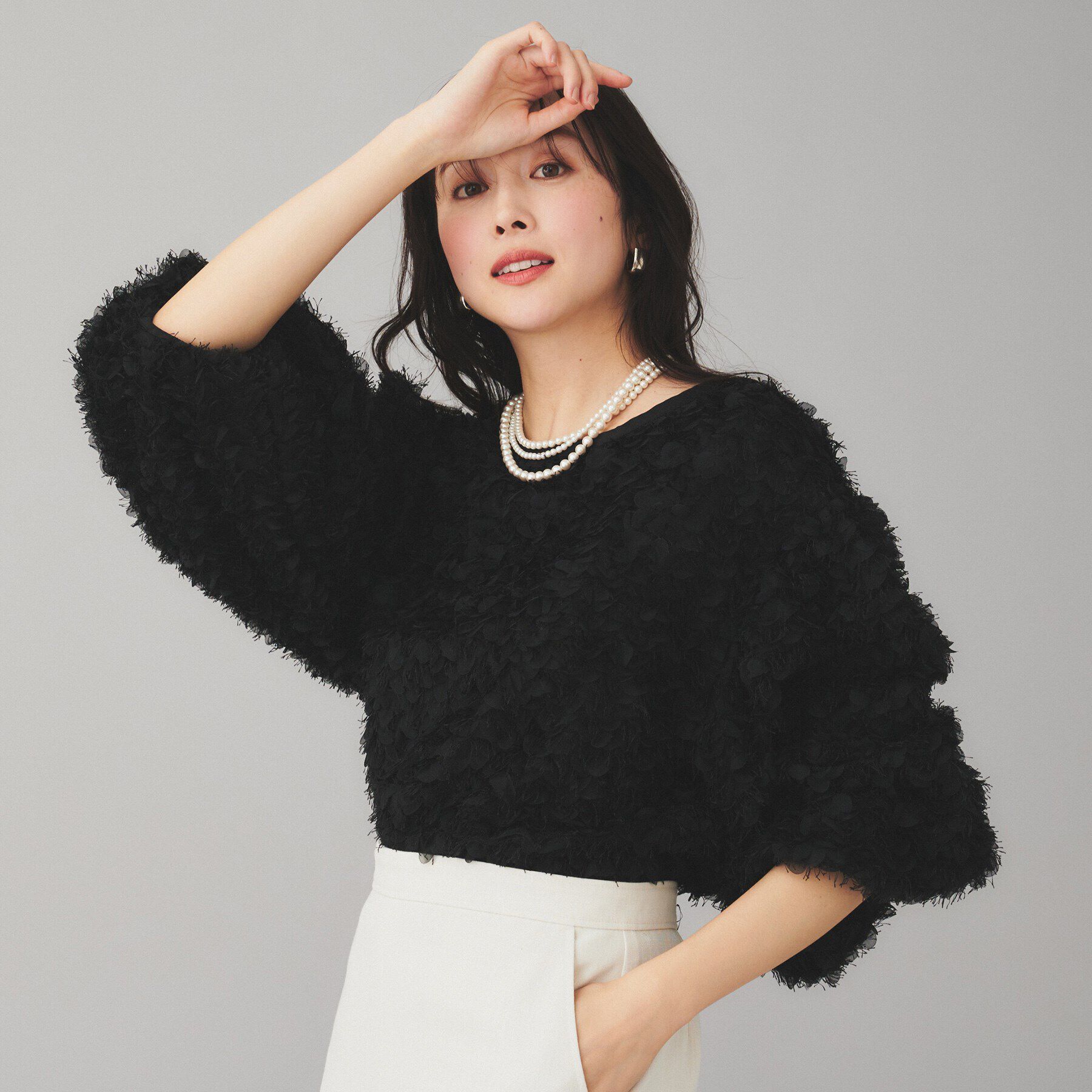 UNTITLED「【Mewl】ふわふわジャカードブラウス」|シャツ・ブラウス|ブラック(019)