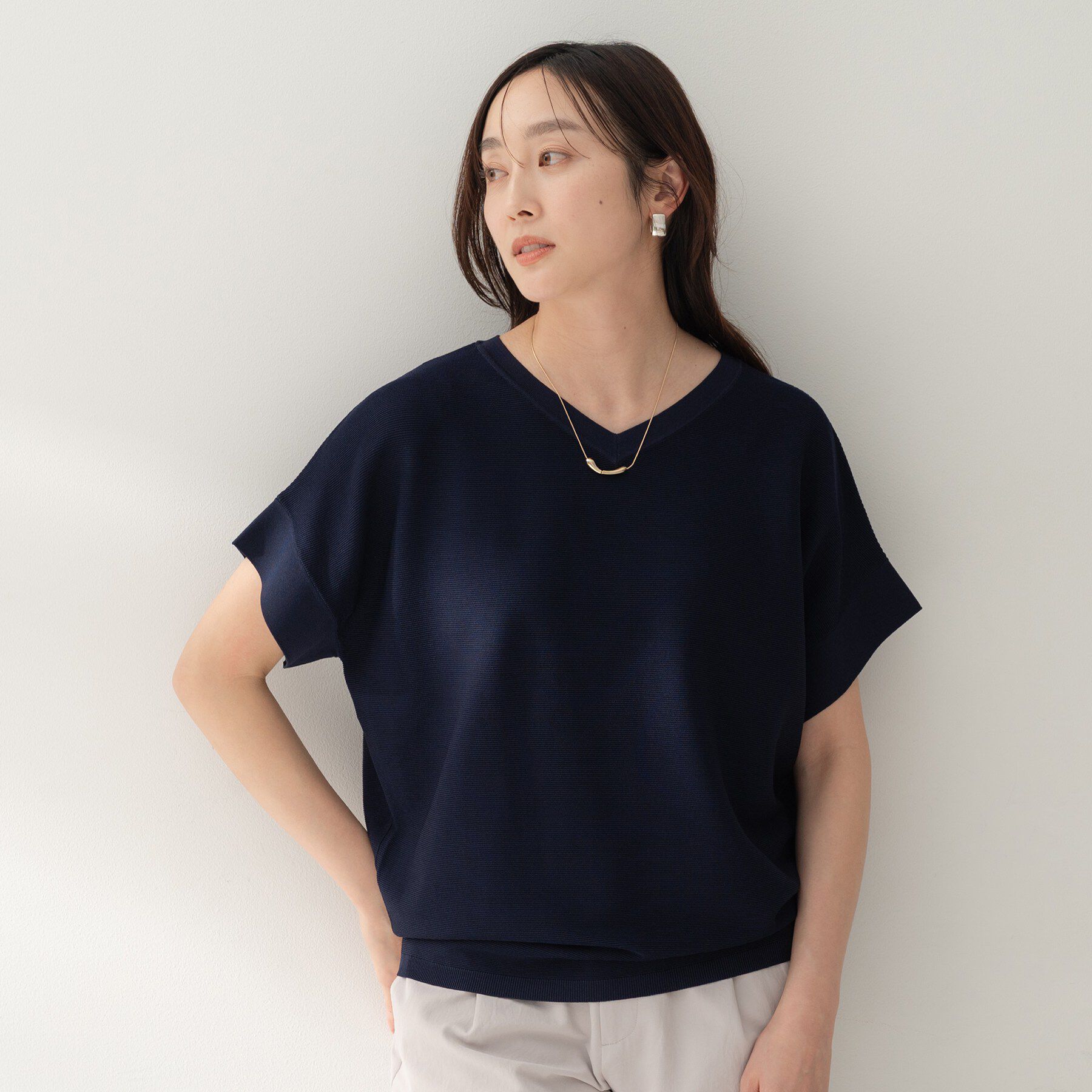 UNTITLED「前後2WAYフレンチスリーブニット」|ニット・セーター|ネイビー(094)