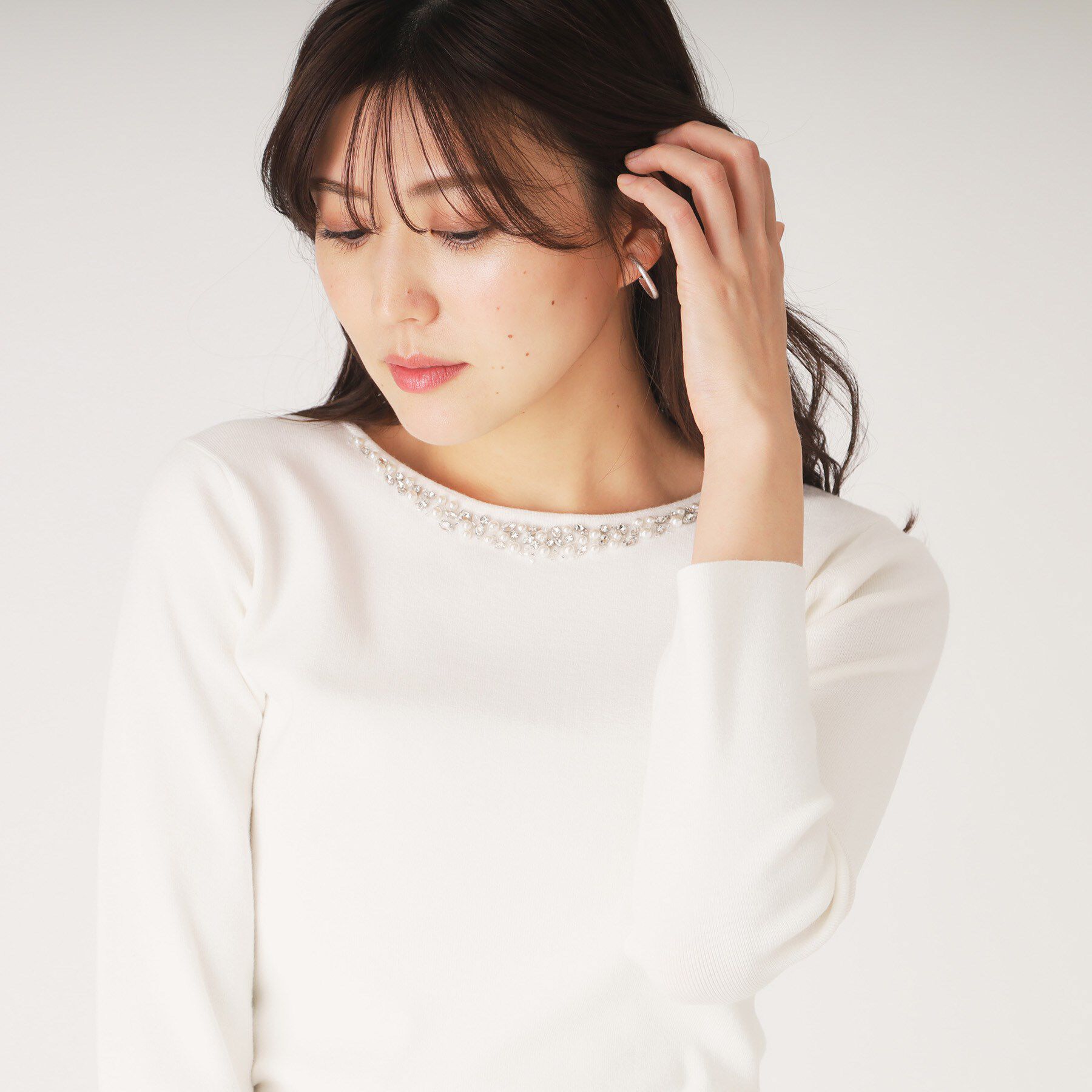 COUP DE CHANCE「【洗える】ビジューニットプルオーバー」|ニット・セーター|