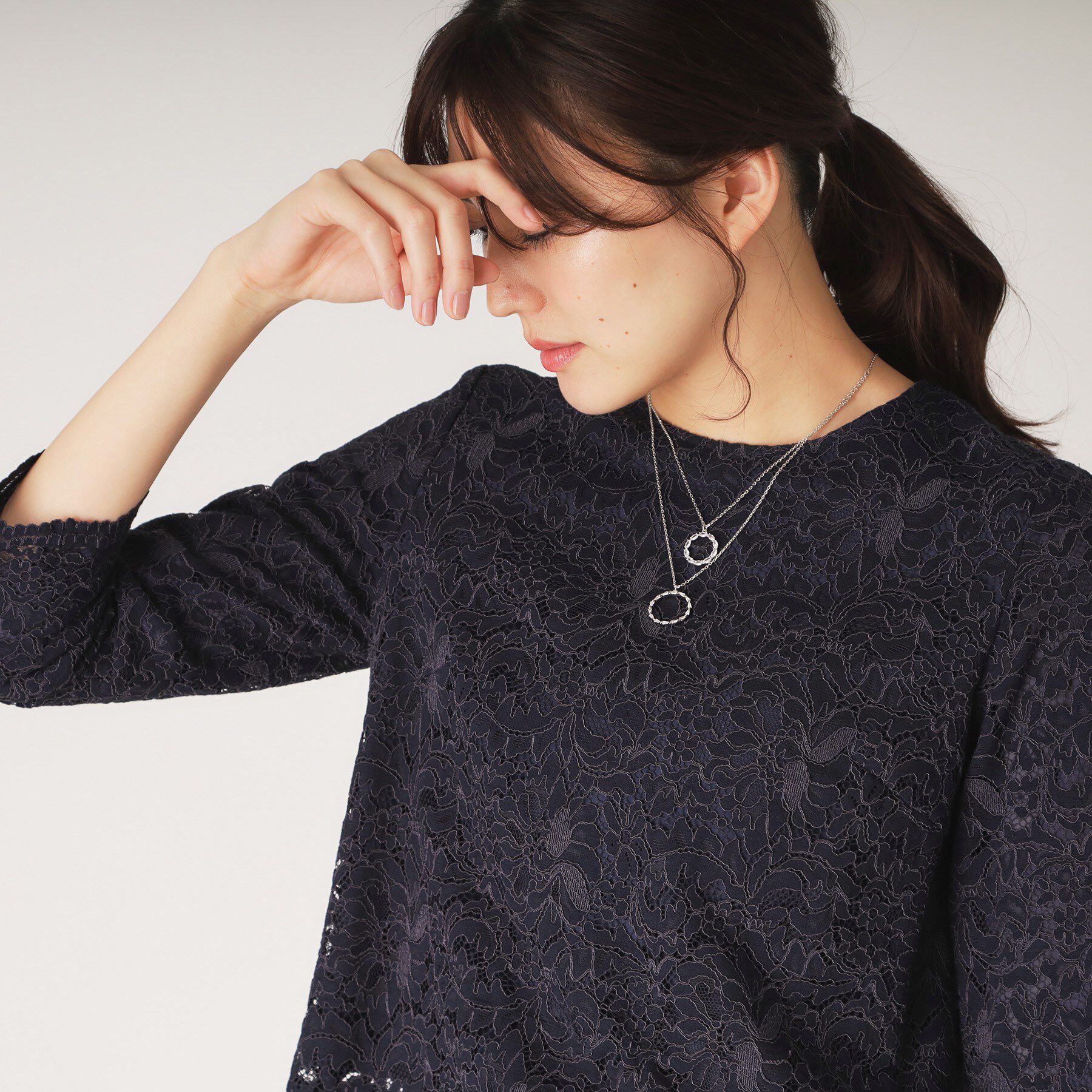 COUP DE CHANCE「【洗える】レースブラウス」|シャツ・ブラウス|ネイビー(094)