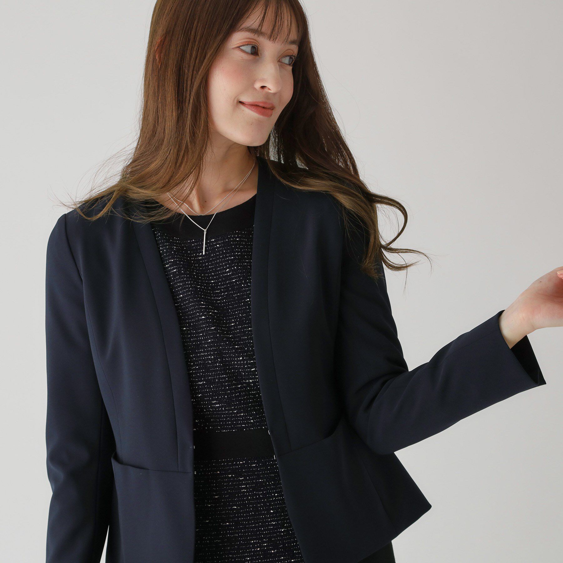 COUP DE CHANCE「【洗える／日本製】ノーカラージャケット」|ノーカラージャケット|ネイビー(094)