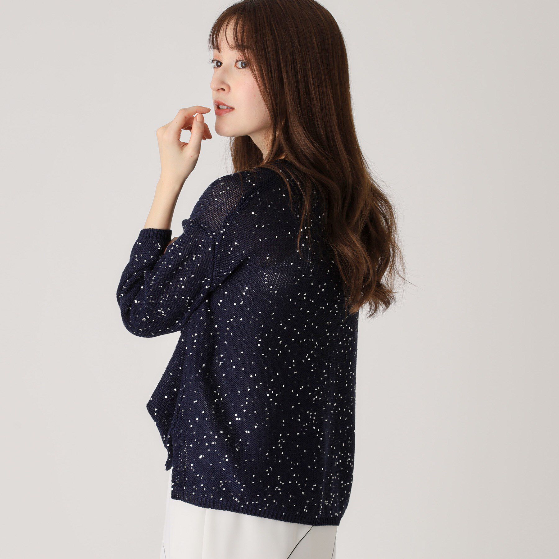 COUP DE CHANCE「【洗える】スパンコールニット」|ニット・セーター|ネイビー(094)