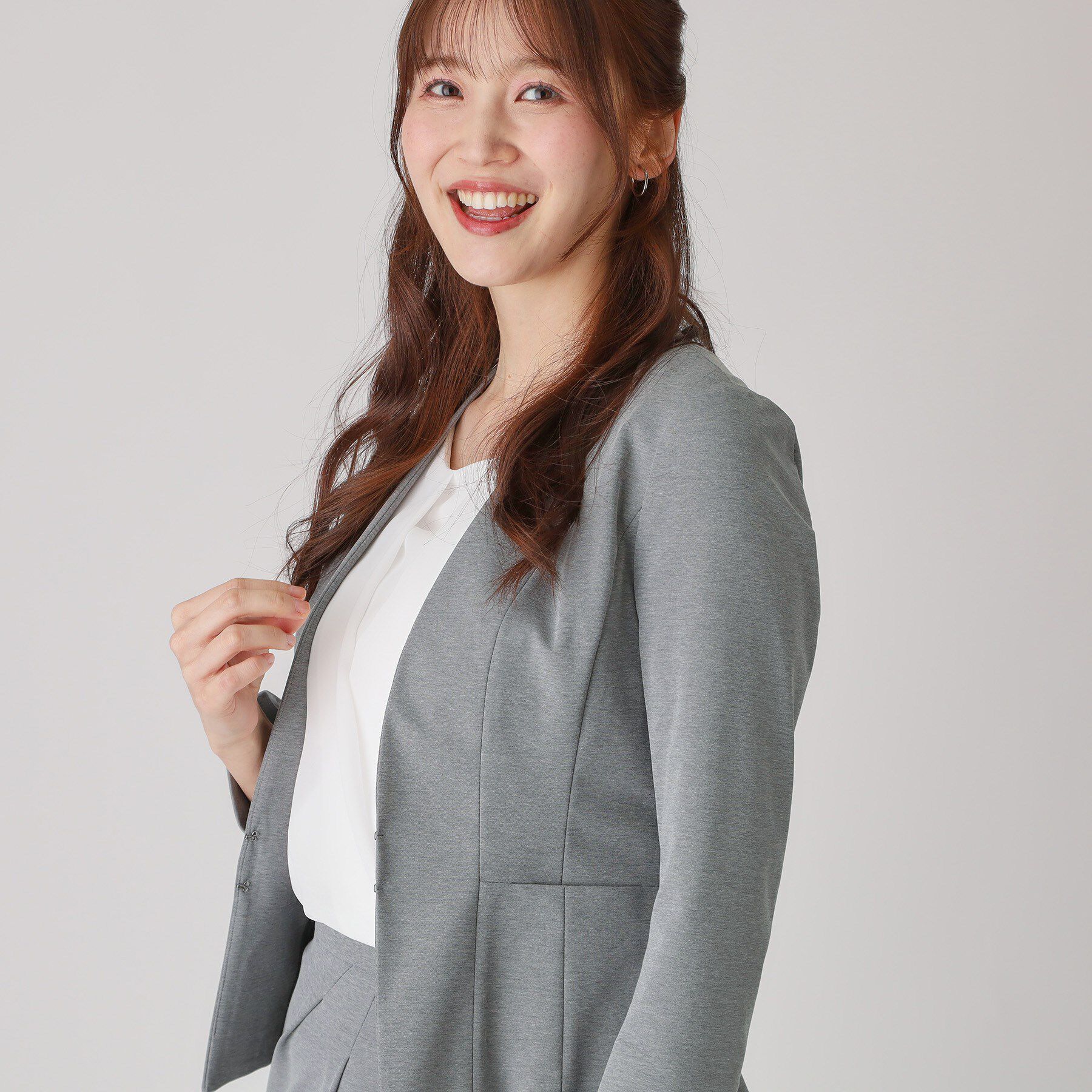 COUP DE CHANCE「【洗える／日本製】細見えカラーレスジャケット」|ノーカラージャケット|