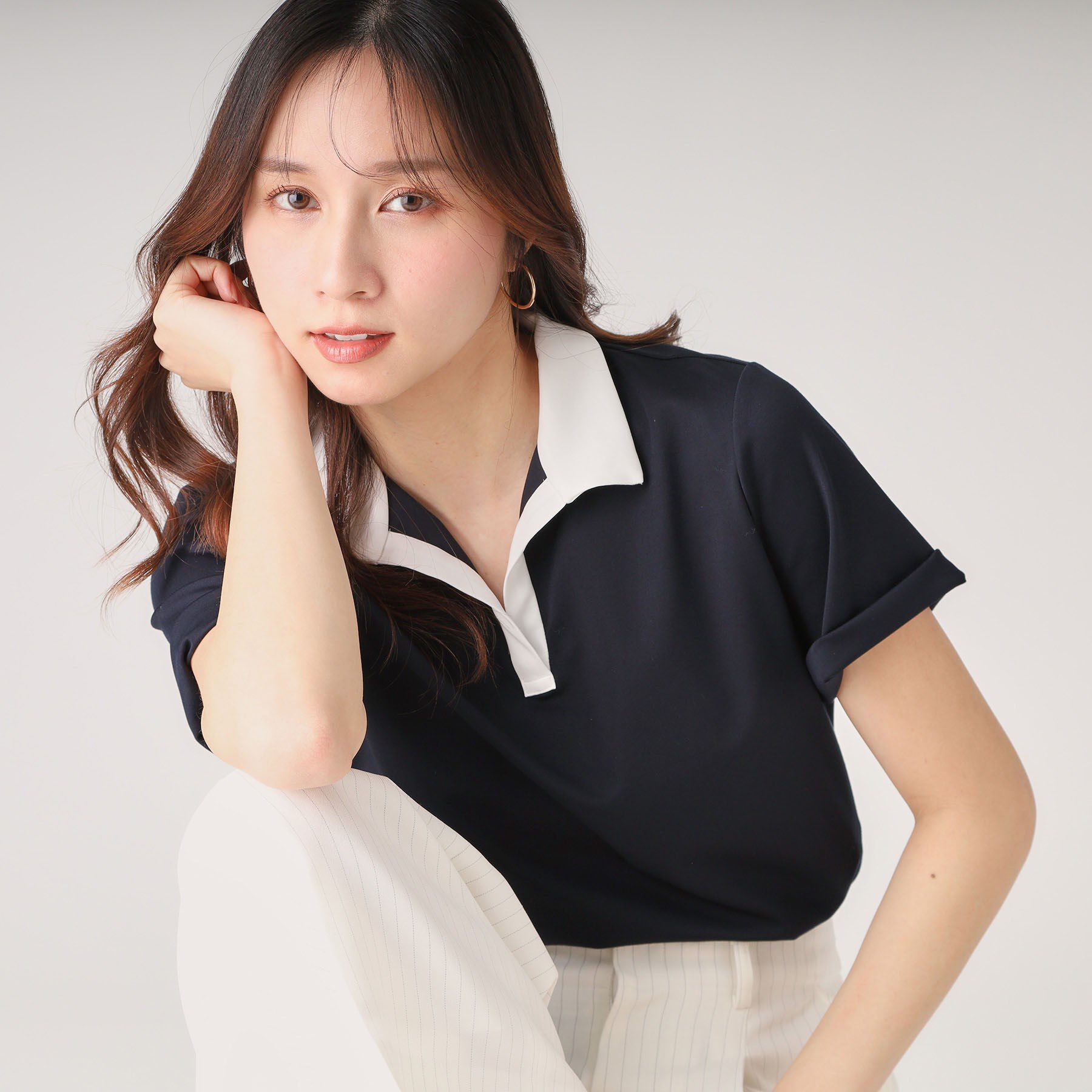 COUP DE CHANCE「【洗える／日本製】スキッパーカットソー」|Tシャツ・カットソー|ネイビー(094)