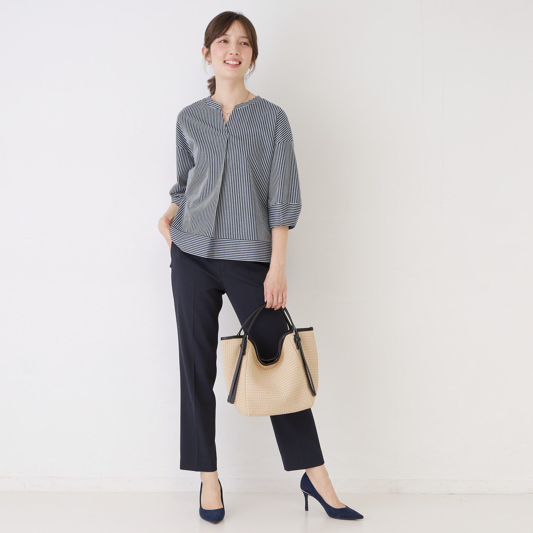 COUP DE CHANCE「【手洗い可／日本製】ストライプ柄ジャージートップス」|Tシャツ・カットソー|