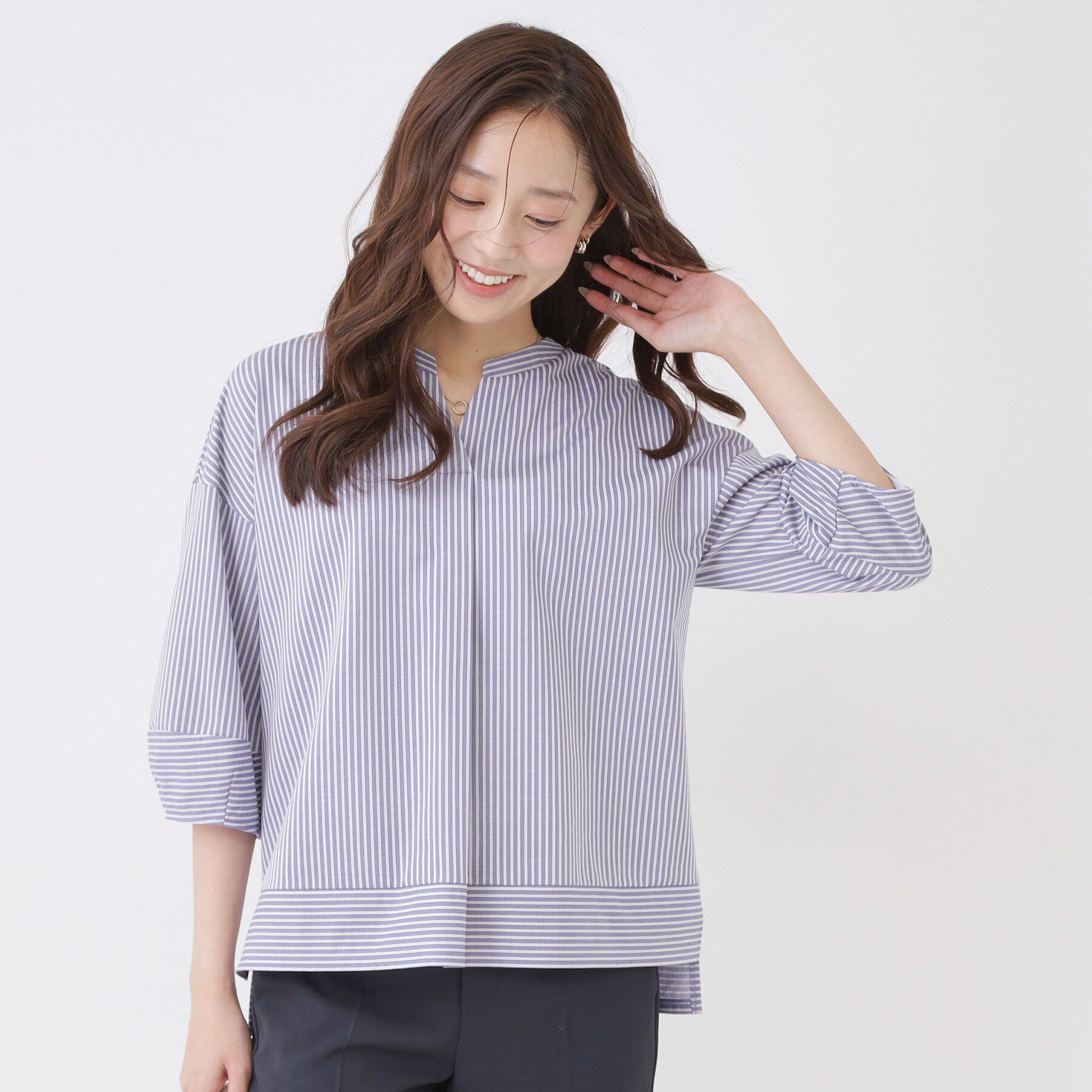 COUP DE CHANCE「【手洗い可／日本製】ストライプ柄ジャージートップス」|Tシャツ・カットソー|