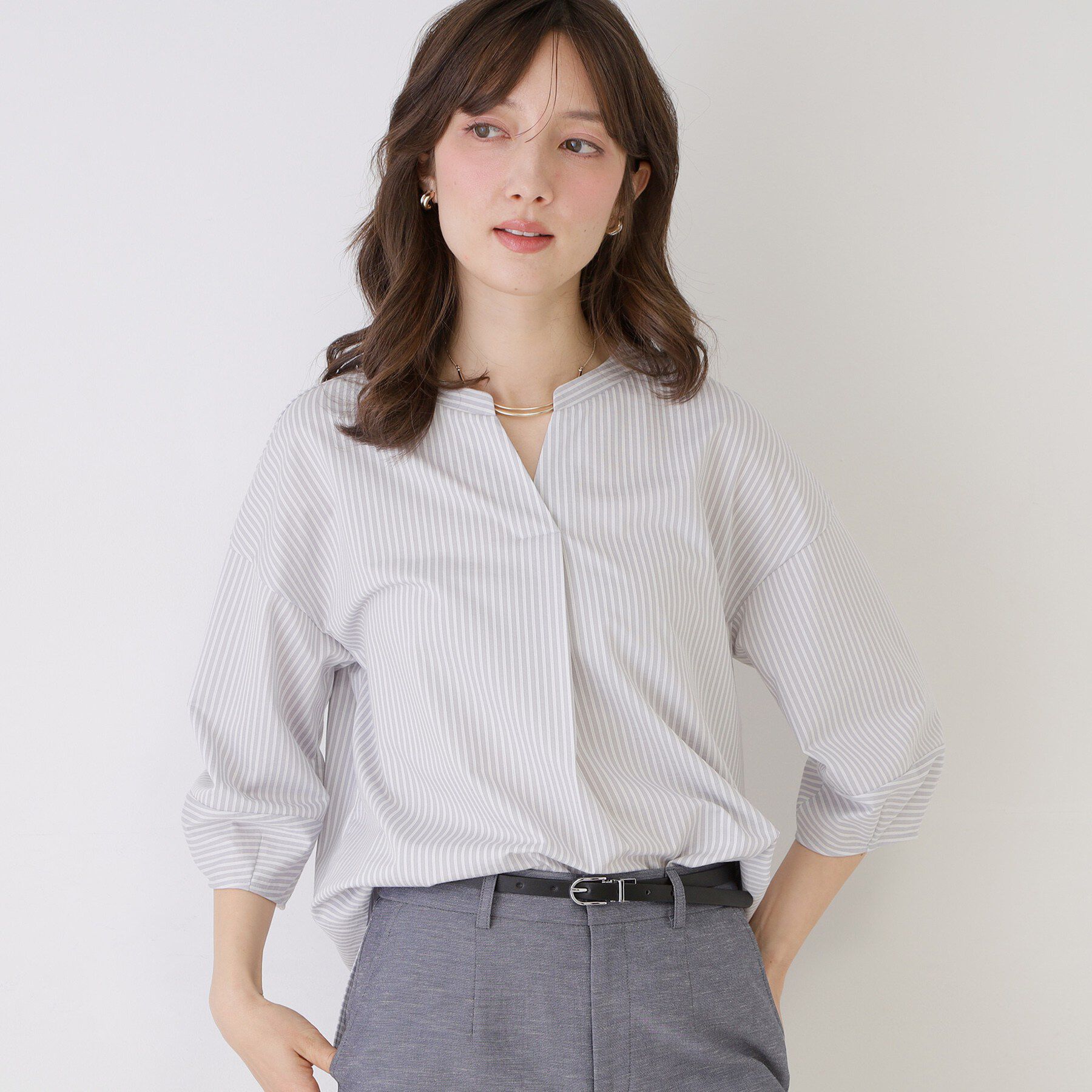 COUP DE CHANCE「【手洗い可／日本製】ストライプ柄ジャージートップス」|Tシャツ・カットソー|