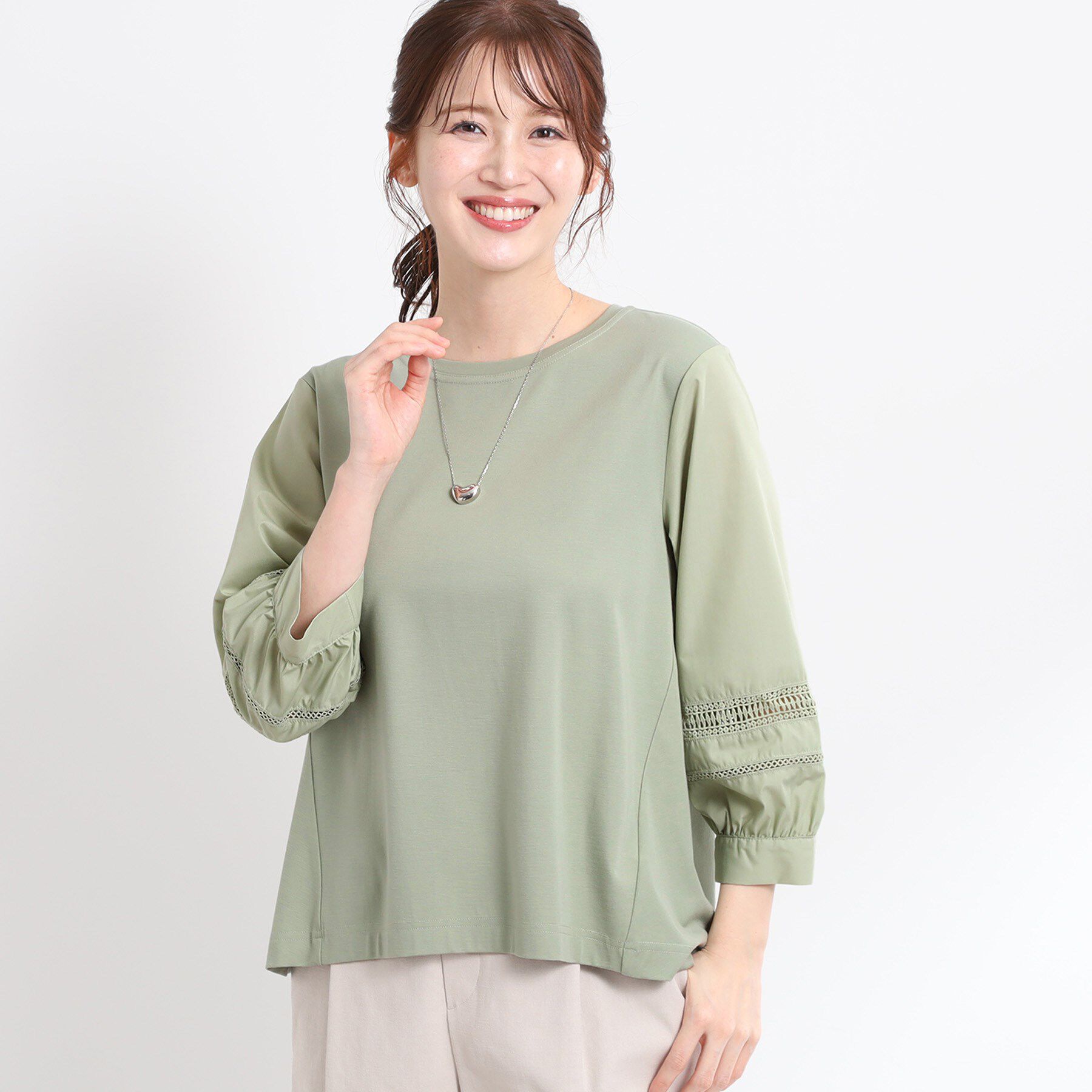 Reflect「【夏SALE／E‐QUALITY／手洗い可】レーススリーブブラウス」|Tシャツ・カットソー|ミントグリーン(02