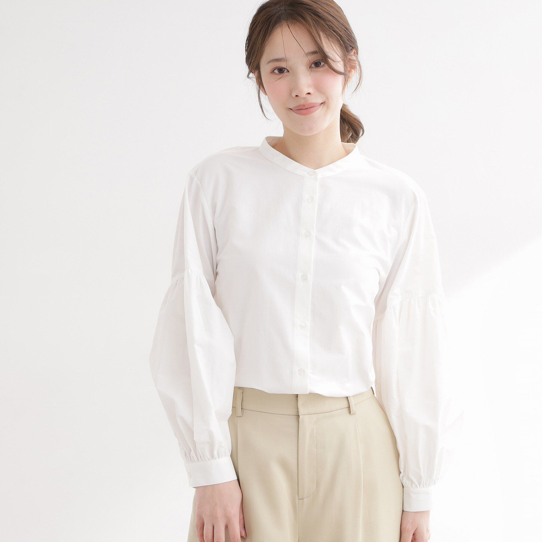 Reflect「【レイヤードにおすすめ◎】バンドカラーボリュームスリーブシャツ」|シャツ・ブラウス|