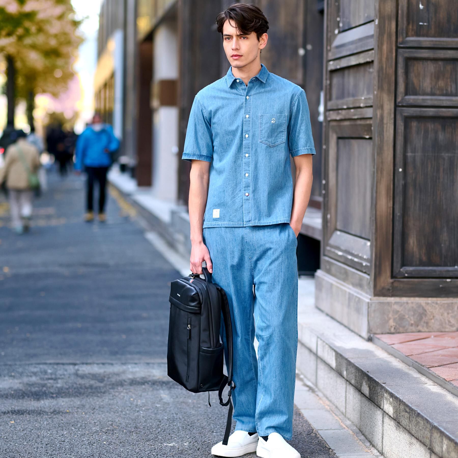 DRESSTERIOR「【セットアップ可】ライトデニム ハーフスリーブシャツ」|シャツ・ブラウス|