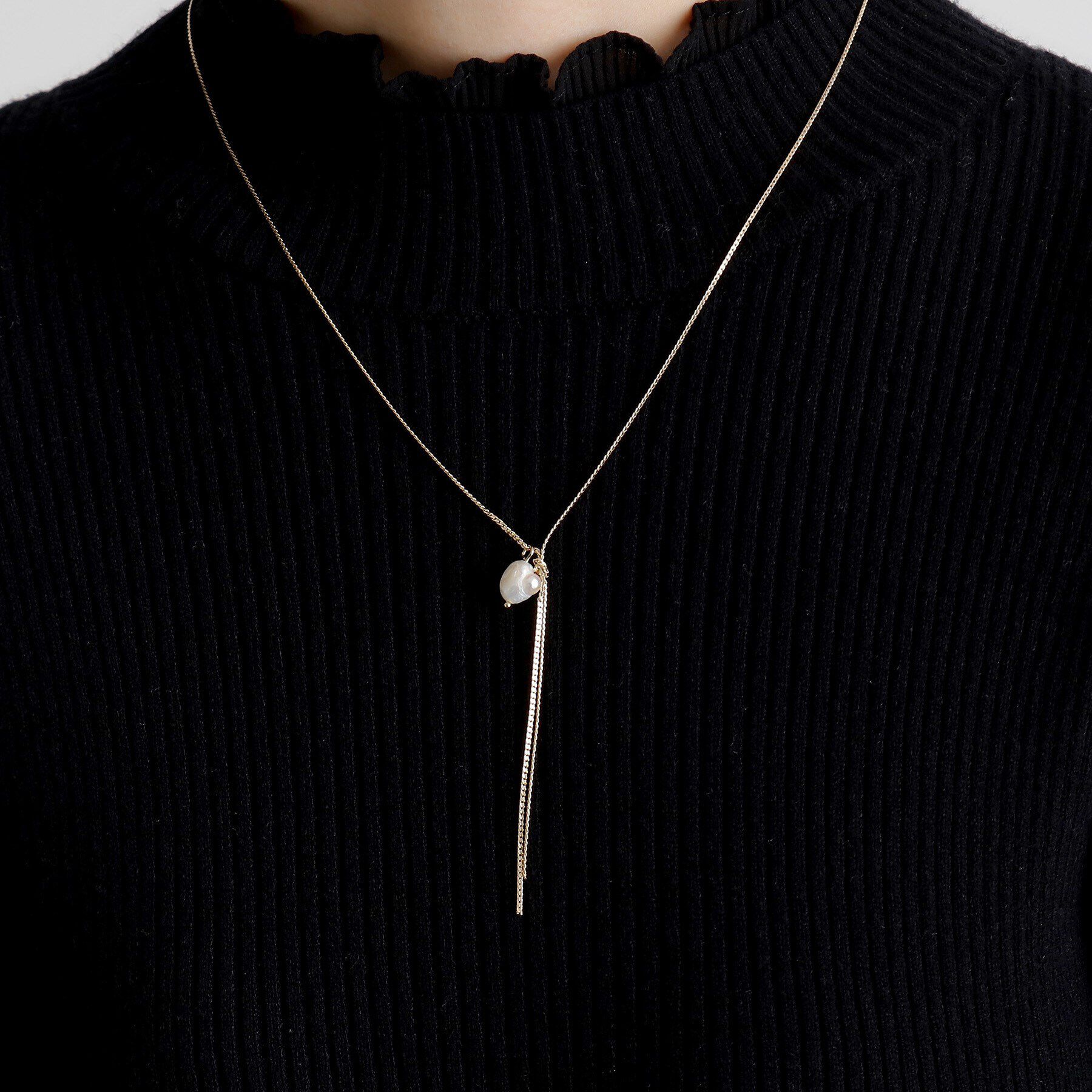 grove「淡水パールY字ショートネックレス」|ネックレス|
