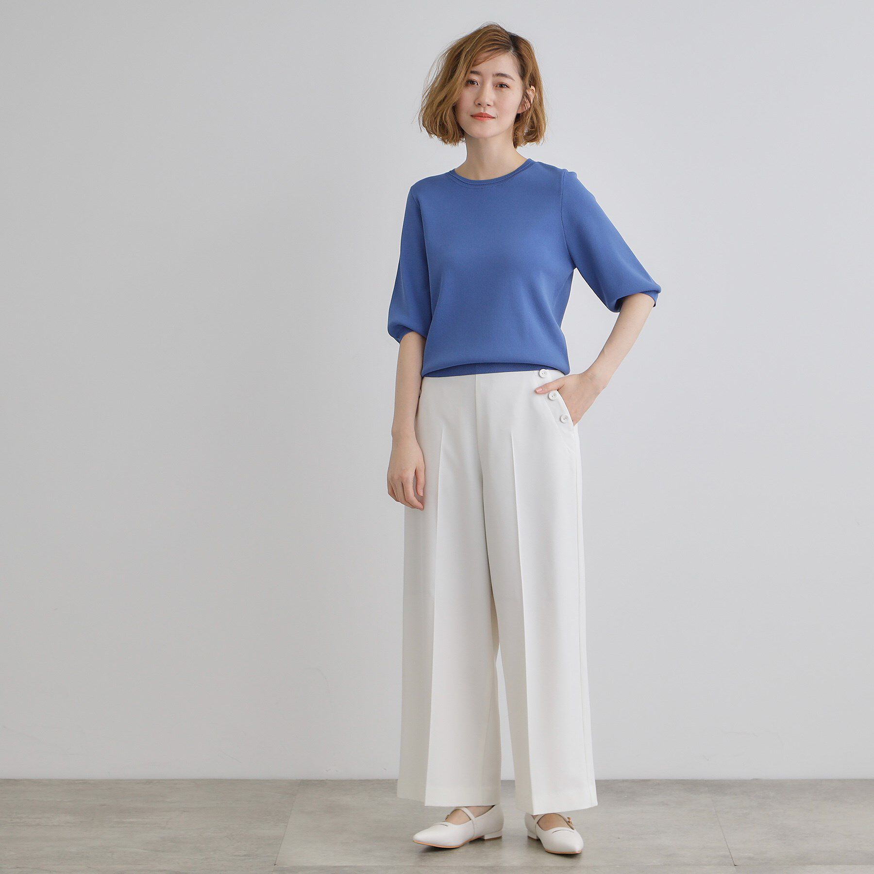 grove「ひんやり多機能・やわらかドライタッチ五分袖プルオーバー」|ニット・セーター|