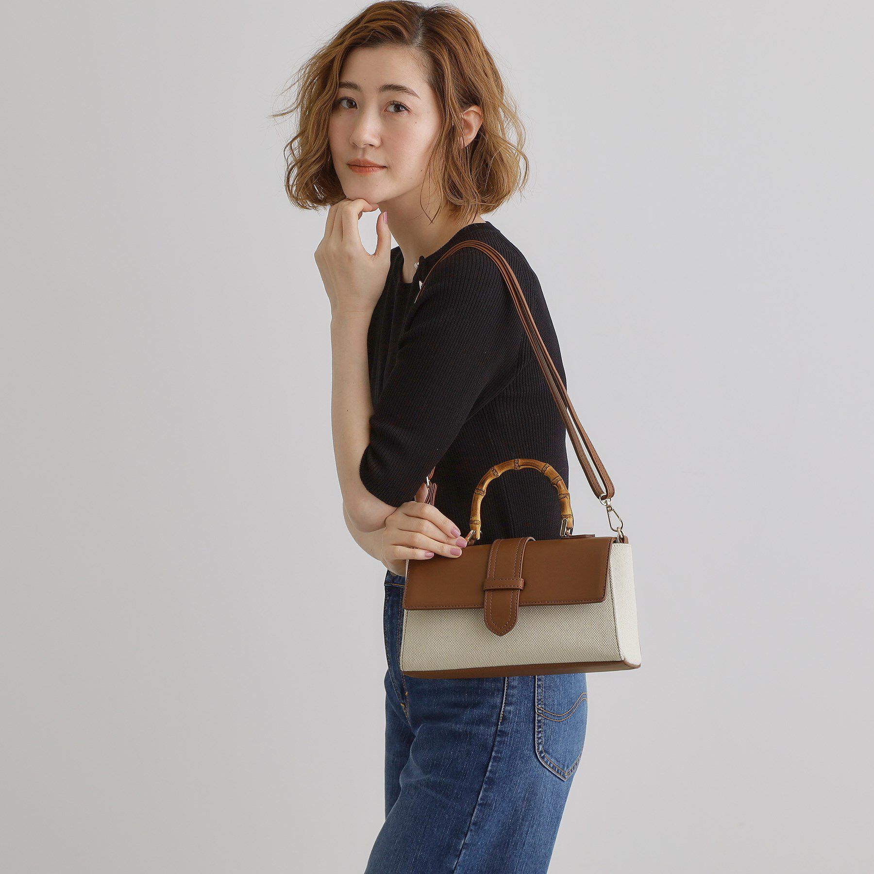 grove「【雑誌掲載】フラップバンブーハンドル2WAYトート」|ハンドバッグ|