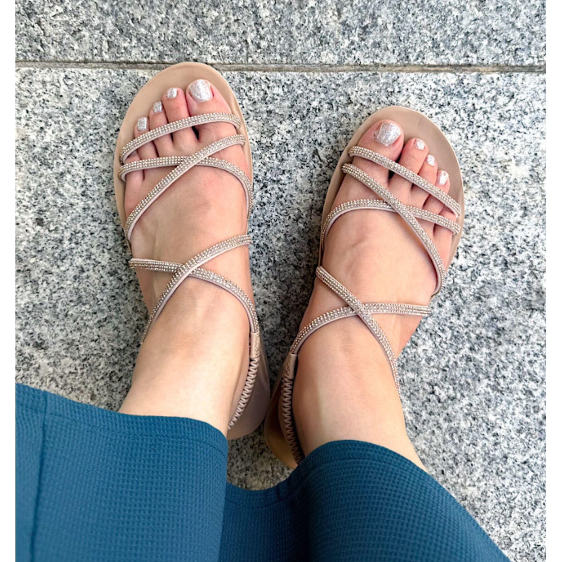 grove「【新色追加・人間工学】ワンタッチラインストーンストラップ厚底サンダル」|サンダル|