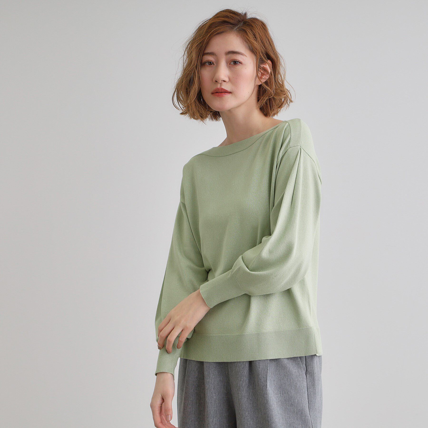 grove「袖タックラメニットプルオーバー」|Tシャツ・カットソー|ミントグリーン(02