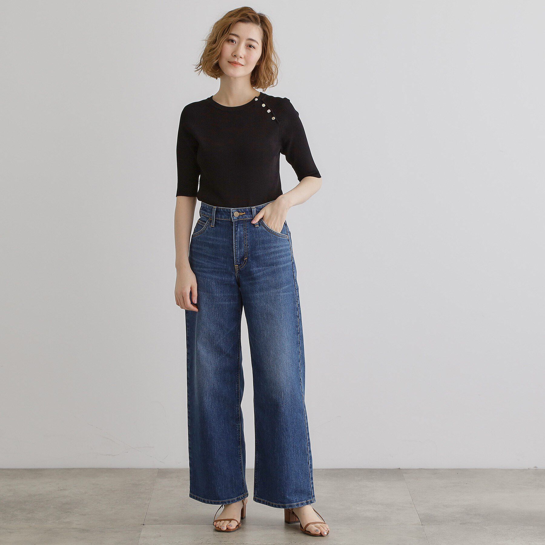 grove「【雑誌掲載】多釦ラグランリブ5分袖プルオーバー」|ニット・セーター|