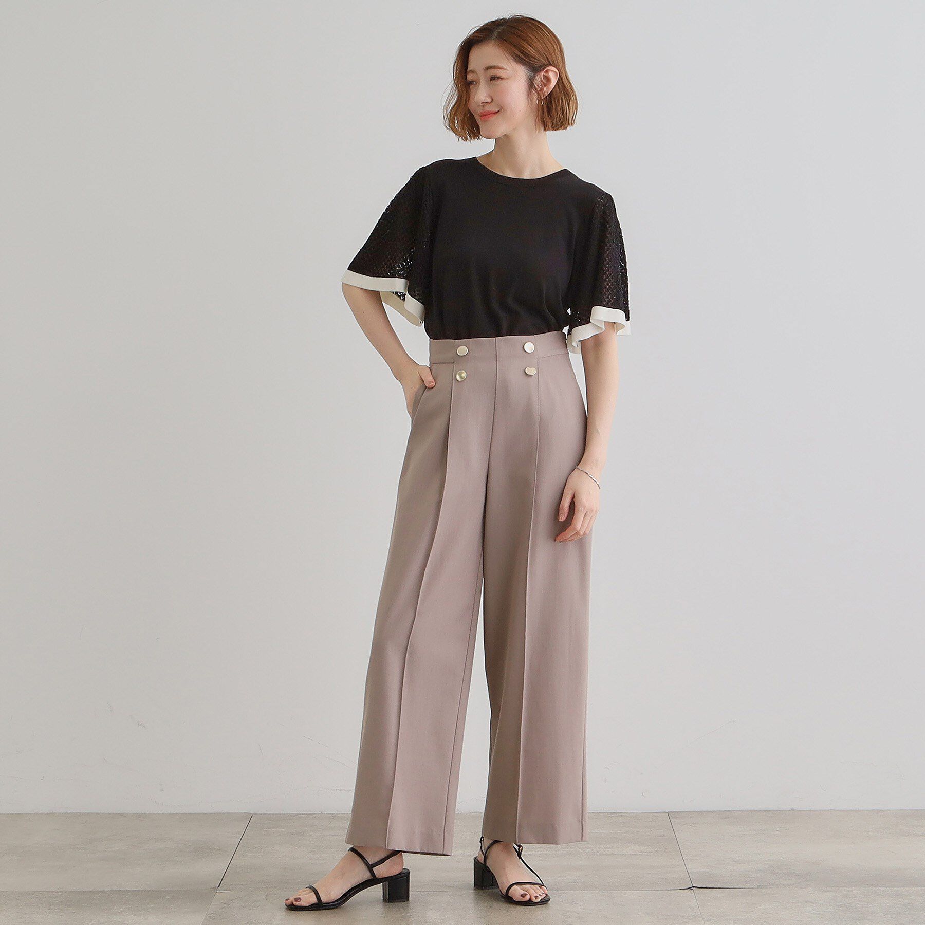 grove「袖透かし編みフレアースリーブニット」|ニット・セーター|