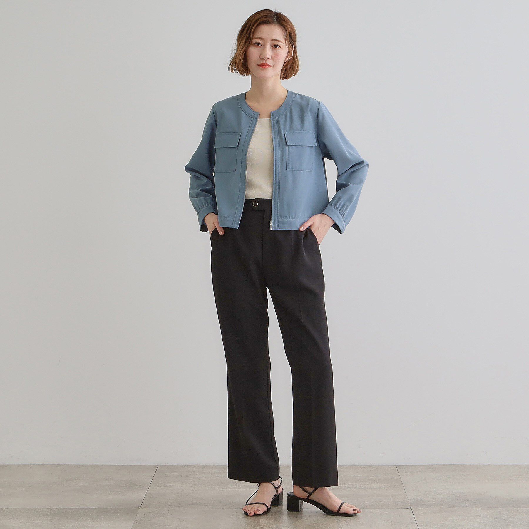 grove「麻調ノーカラーシアーブルゾン」|ブルゾン・スタジャン|