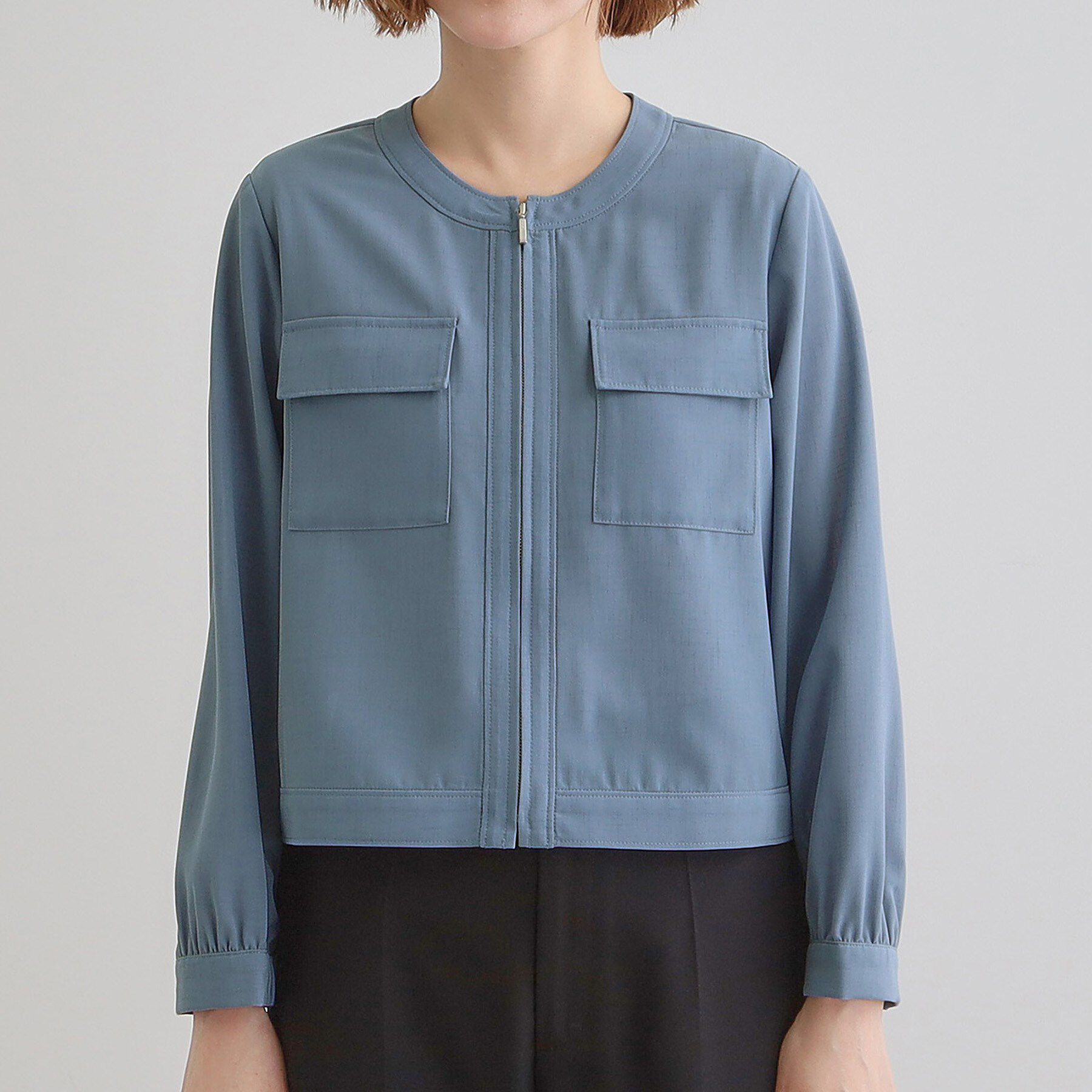 grove「麻調ノーカラーシアーブルゾン」|ブルゾン・スタジャン|