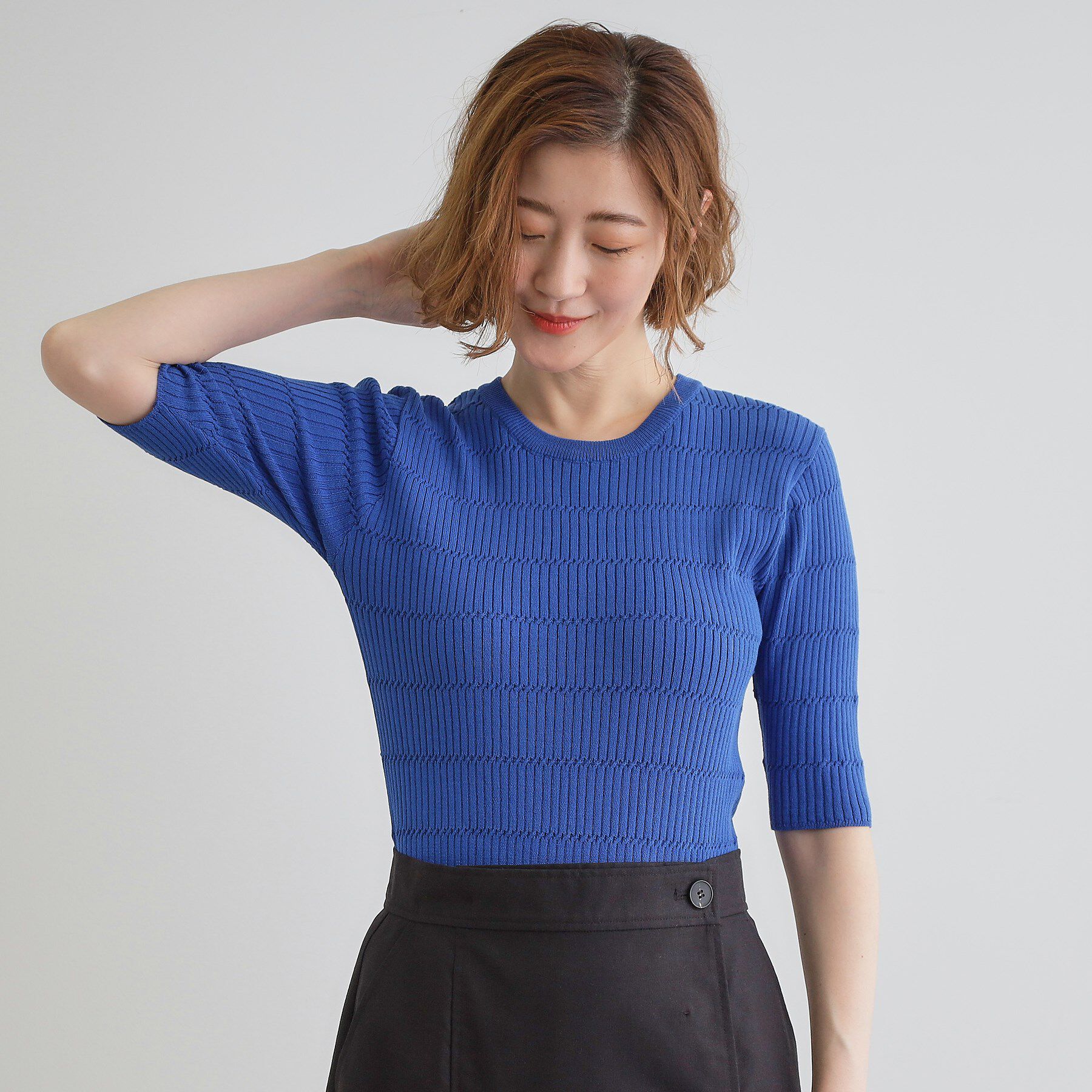 grove「地柄ボーダーリブニットプルオーバー」|ニット・セーター|