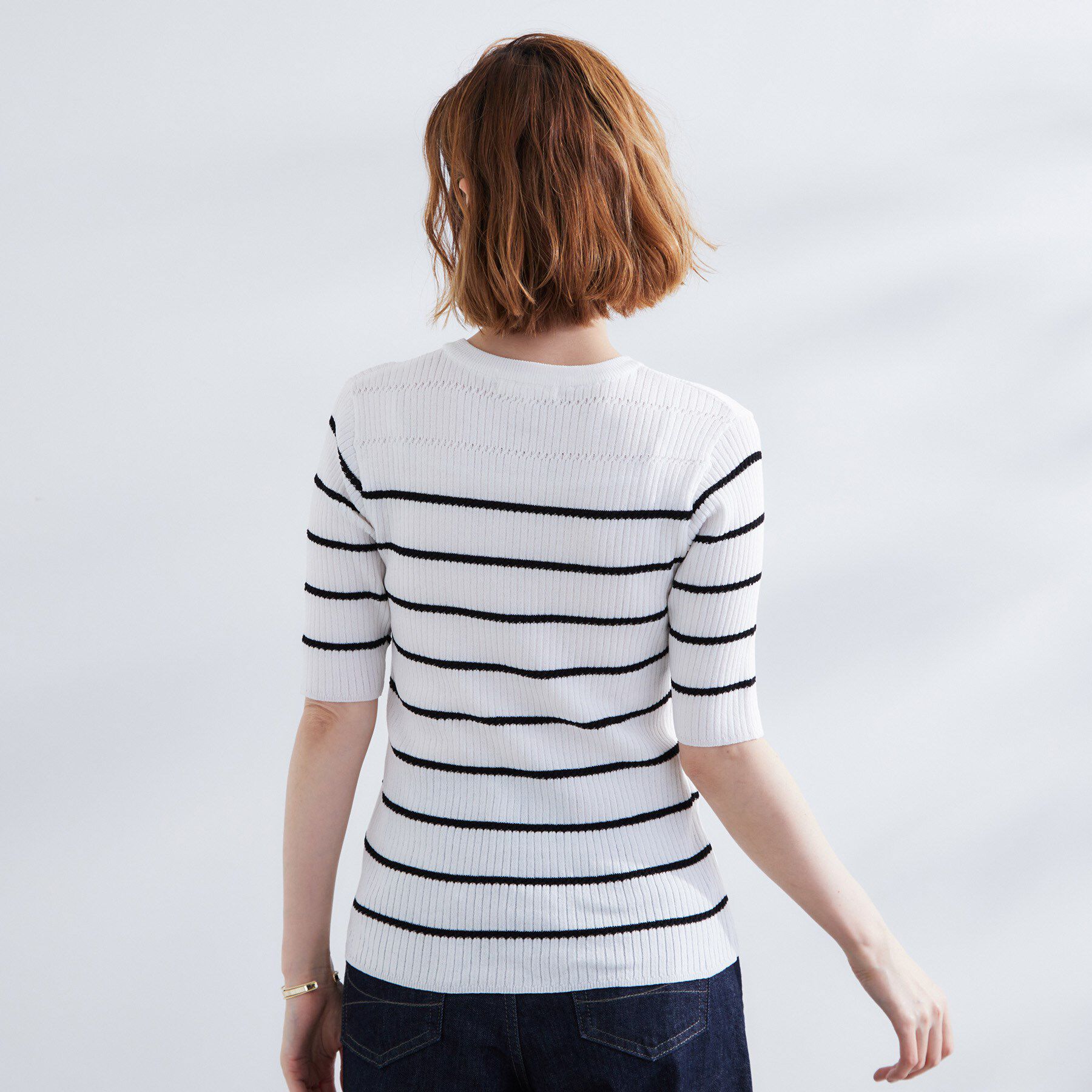 grove「地柄ボーダーリブニットプルオーバー」|ニット・セーター|