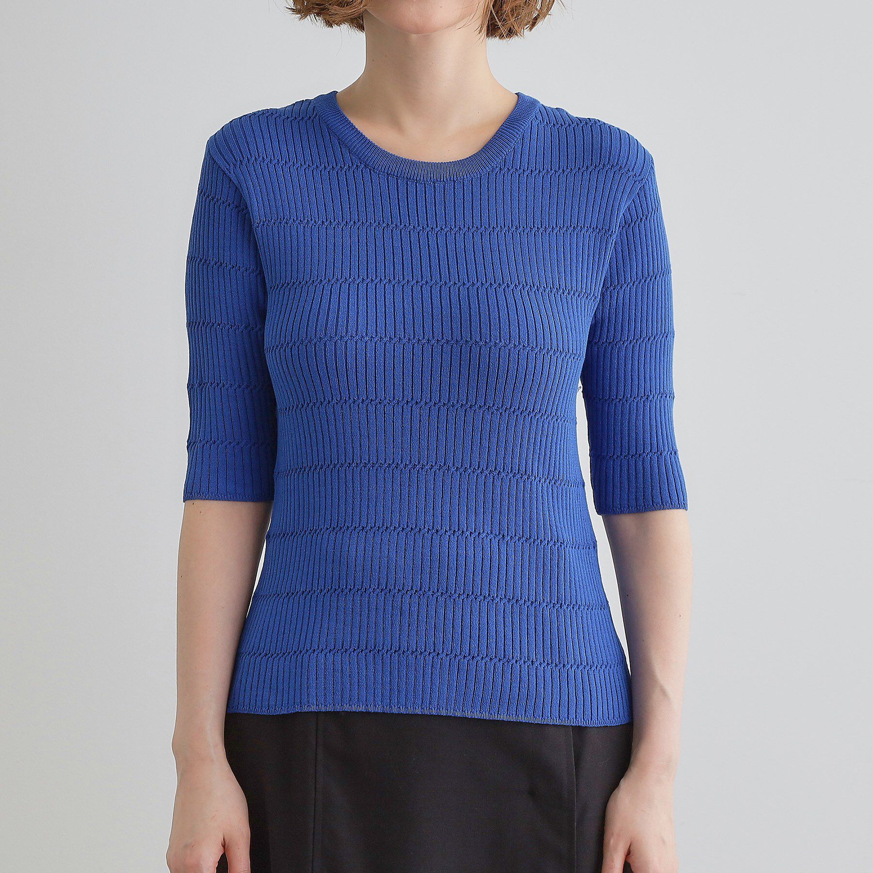 grove「地柄ボーダーリブニットプルオーバー」|ニット・セーター|