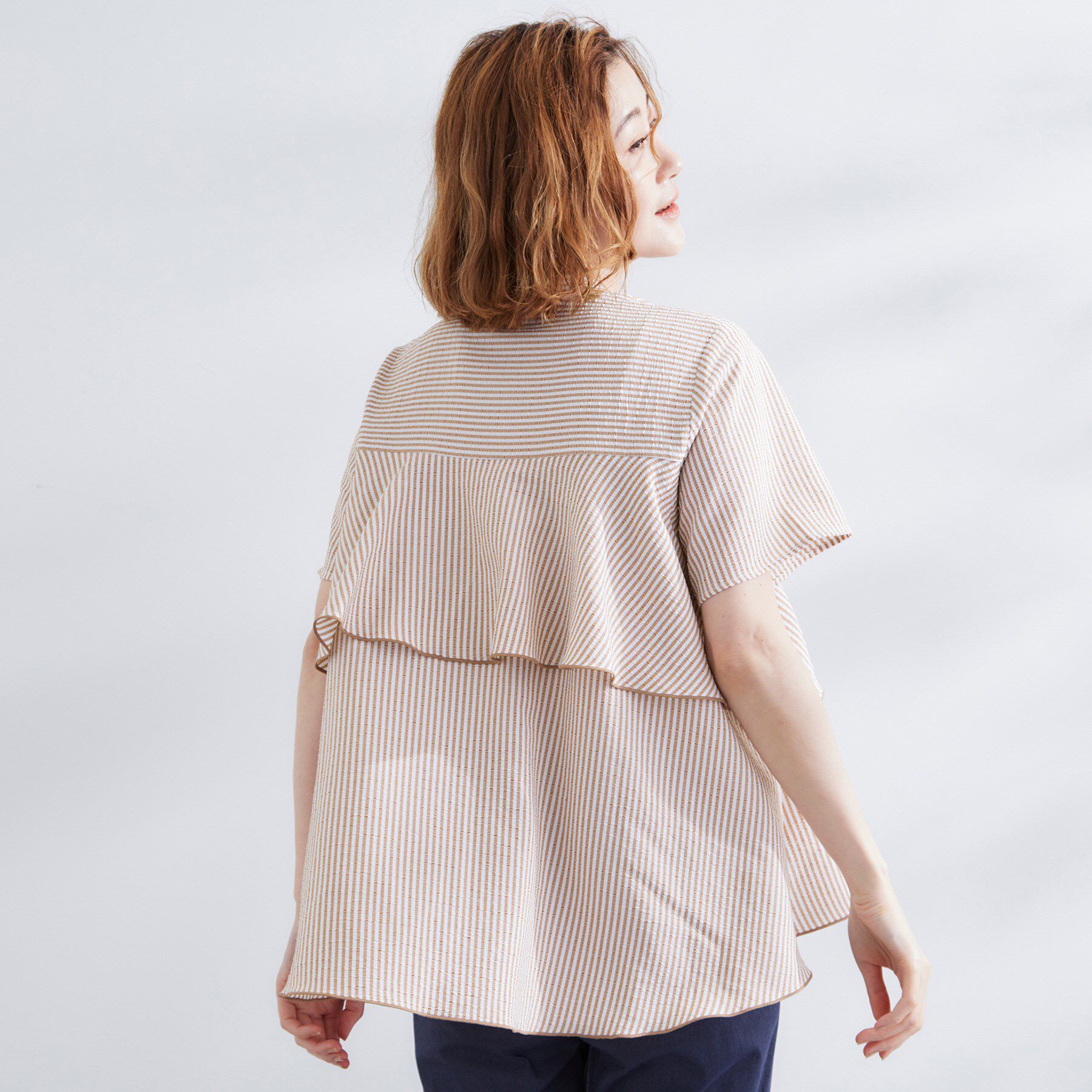 grove「【360&deg;抜かりない】ストライプアソートバックフレアブラウス」|シャツ・ブラウス|