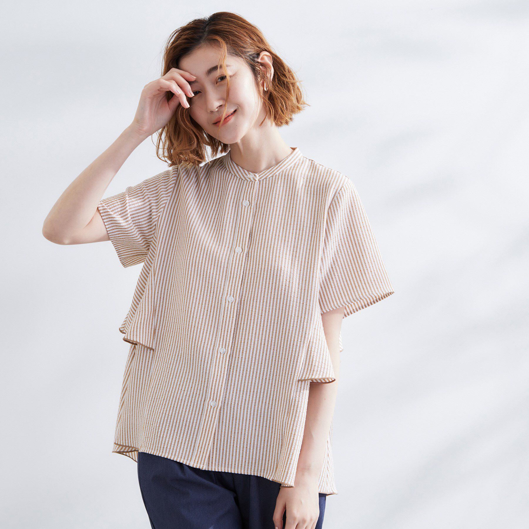 grove「【360&deg;抜かりない】ストライプアソートバックフレアブラウス」|シャツ・ブラウス|