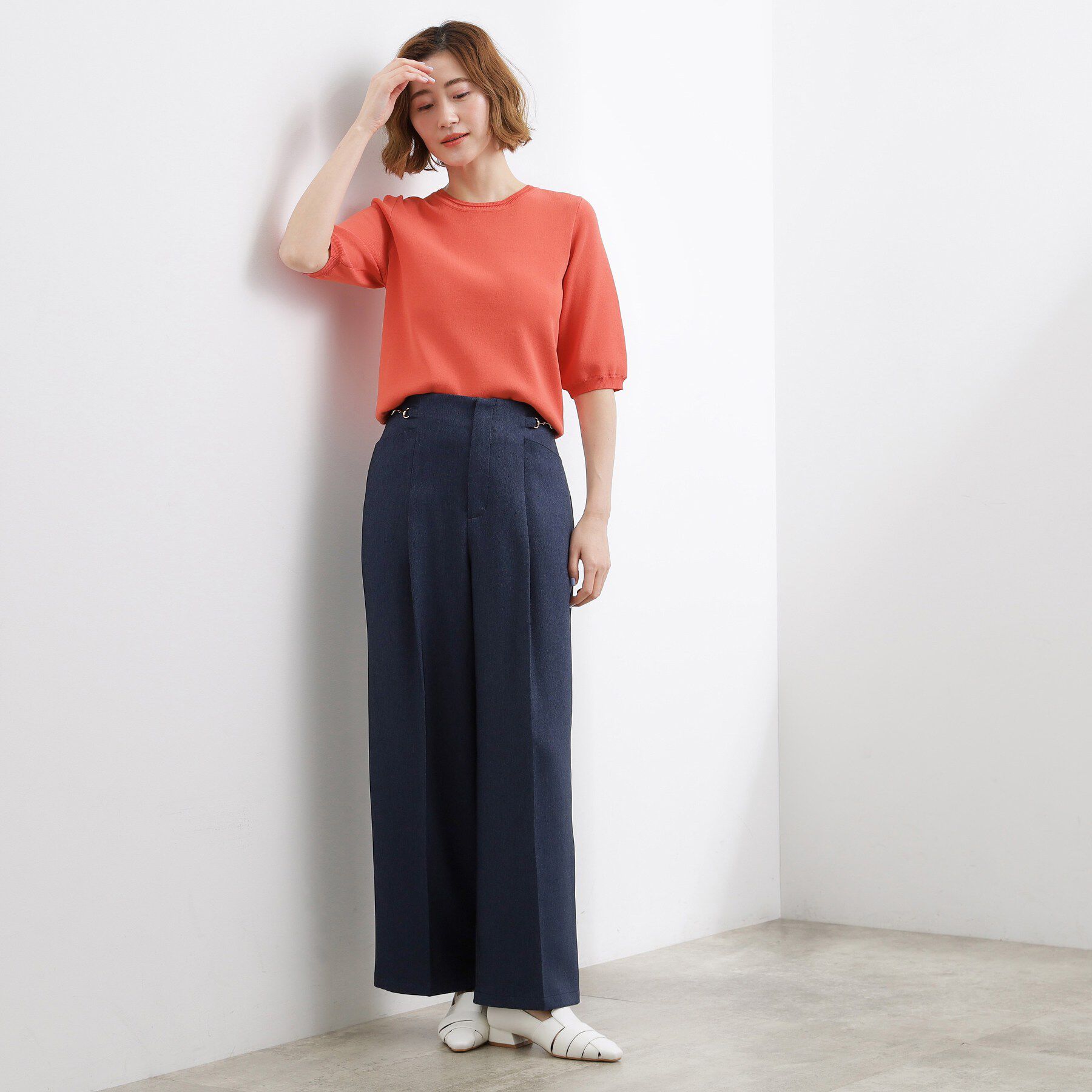 grove「【貴島明日香さん着用・シリーズ累計34万枚】やわらかドライタッチ 五分袖クルーネックニット」|ニット・セーター|