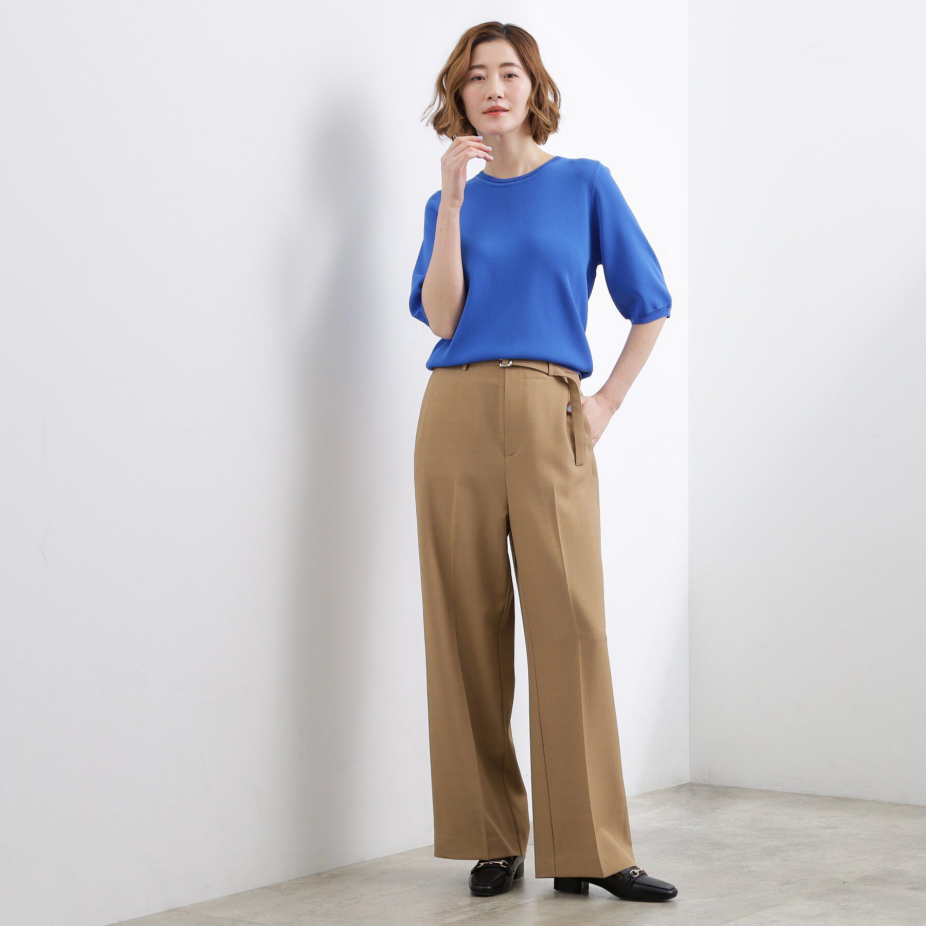 grove「【貴島明日香さん着用・シリーズ累計34万枚】やわらかドライタッチ 五分袖クルーネックニット」|ニット・セーター|