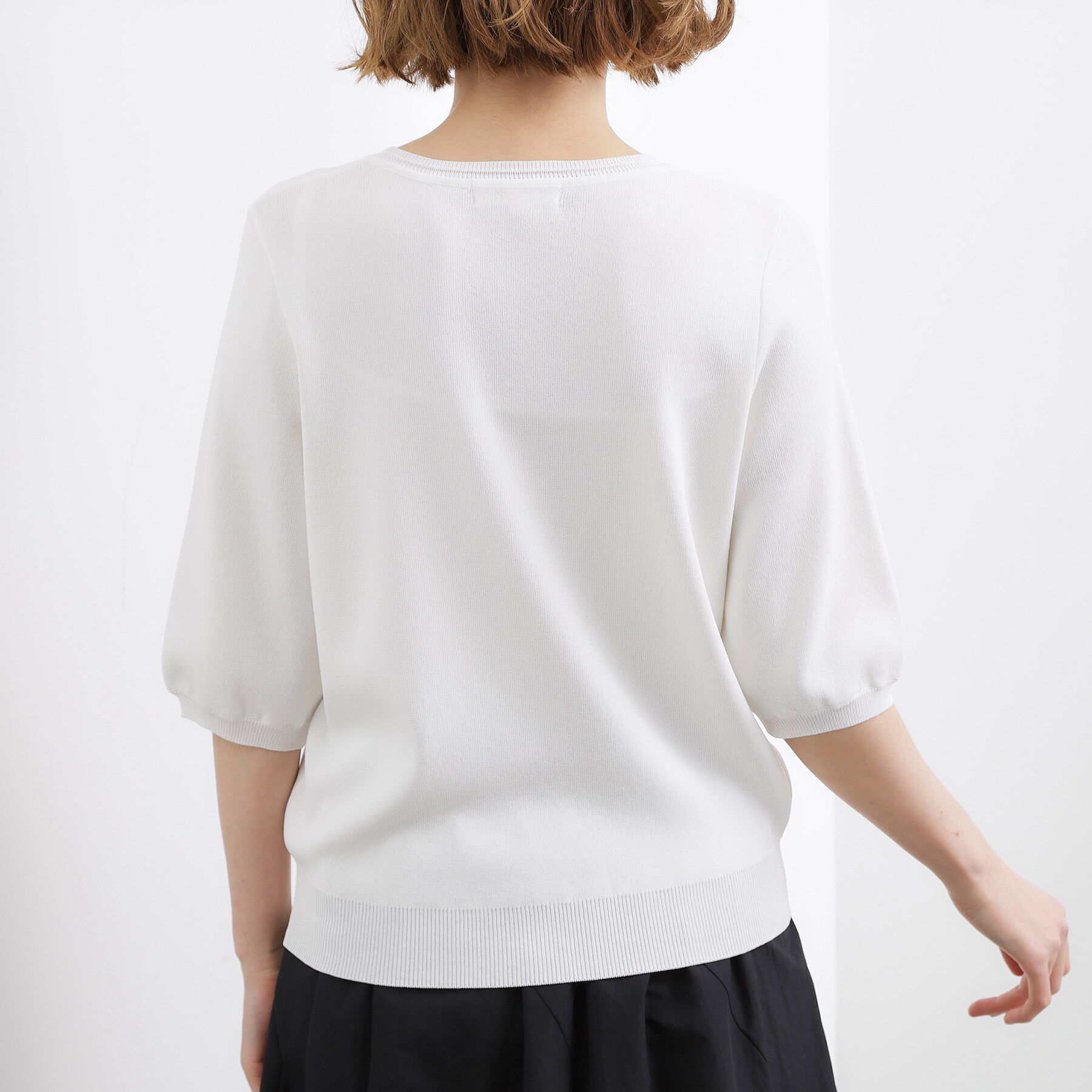 grove「【貴島明日香さん着用・シリーズ累計34万枚】やわらかドライタッチ 五分袖クルーネックニット」|ニット・セーター|