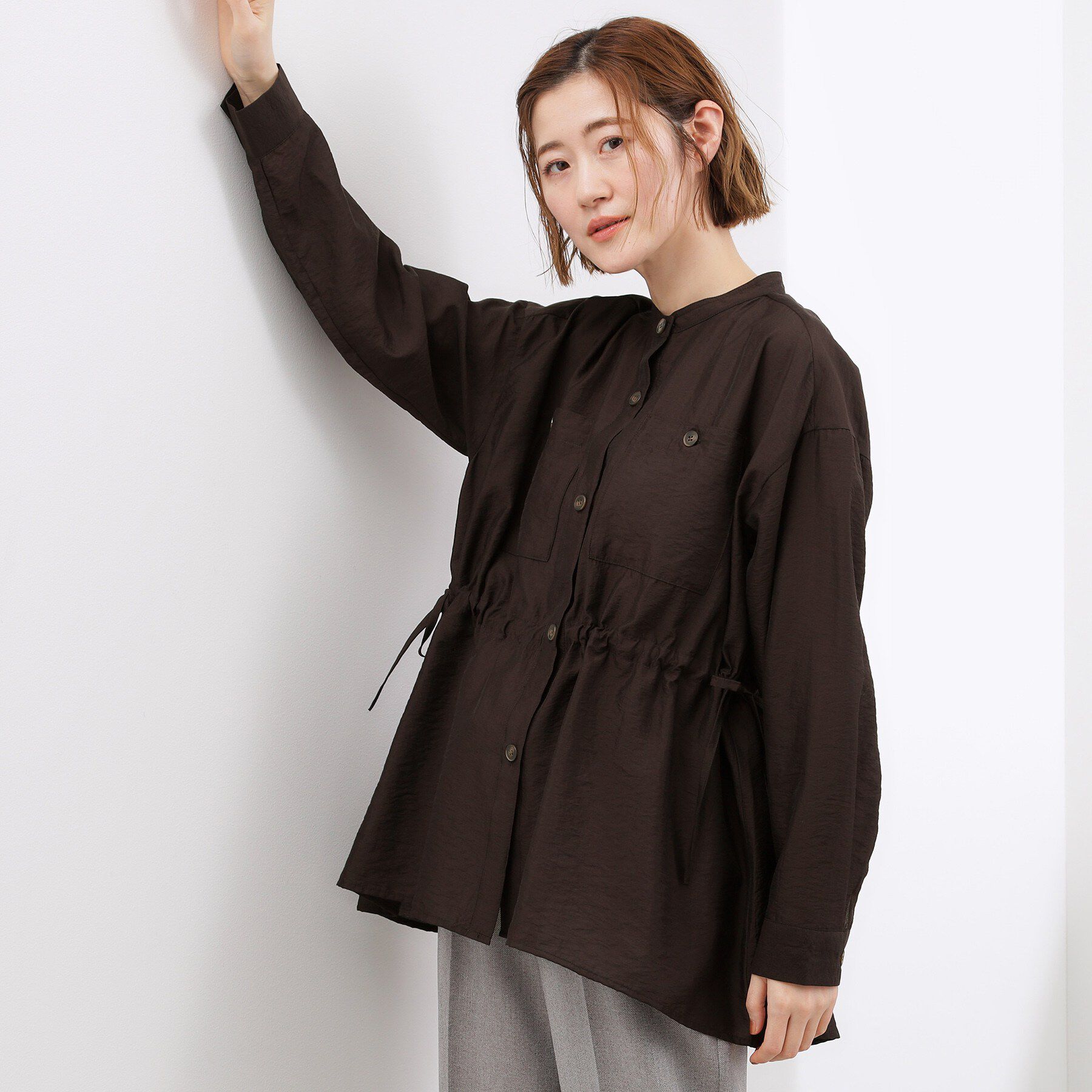 grove「【貴島明日香さん着用/体型カバー】洗えるシアーサファリシャツジャケット」|シャツ・ブラウス|ダークブラウン(04