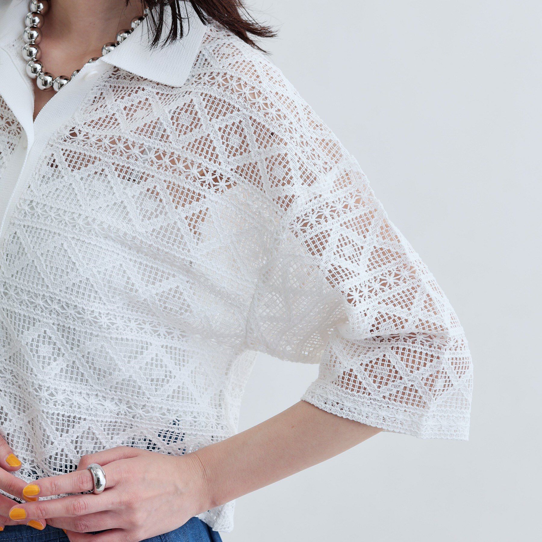 GALLEST「ハーフスリーブレースポロ」|シャツ・ブラウス|