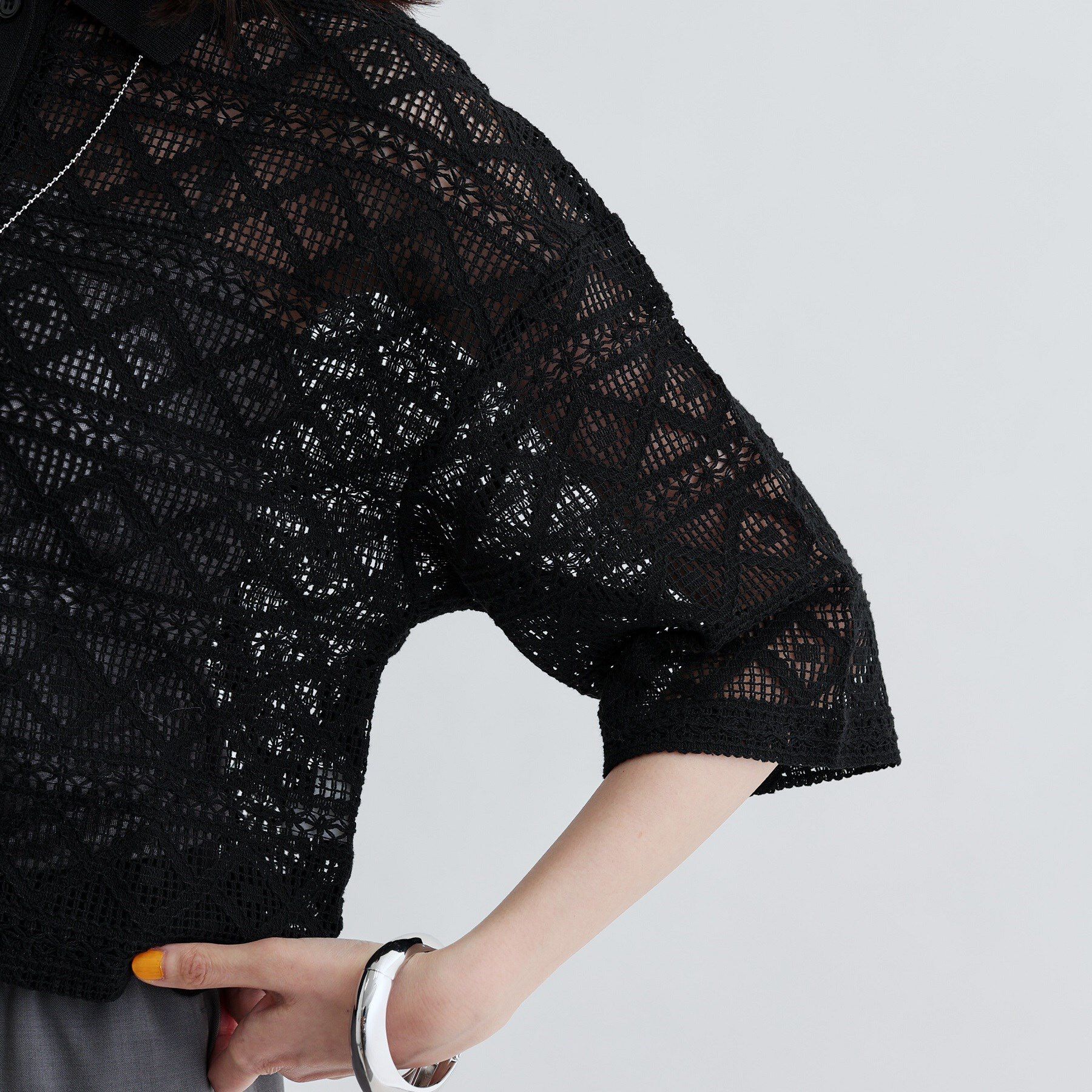 GALLEST「ハーフスリーブレースポロ」|シャツ・ブラウス|