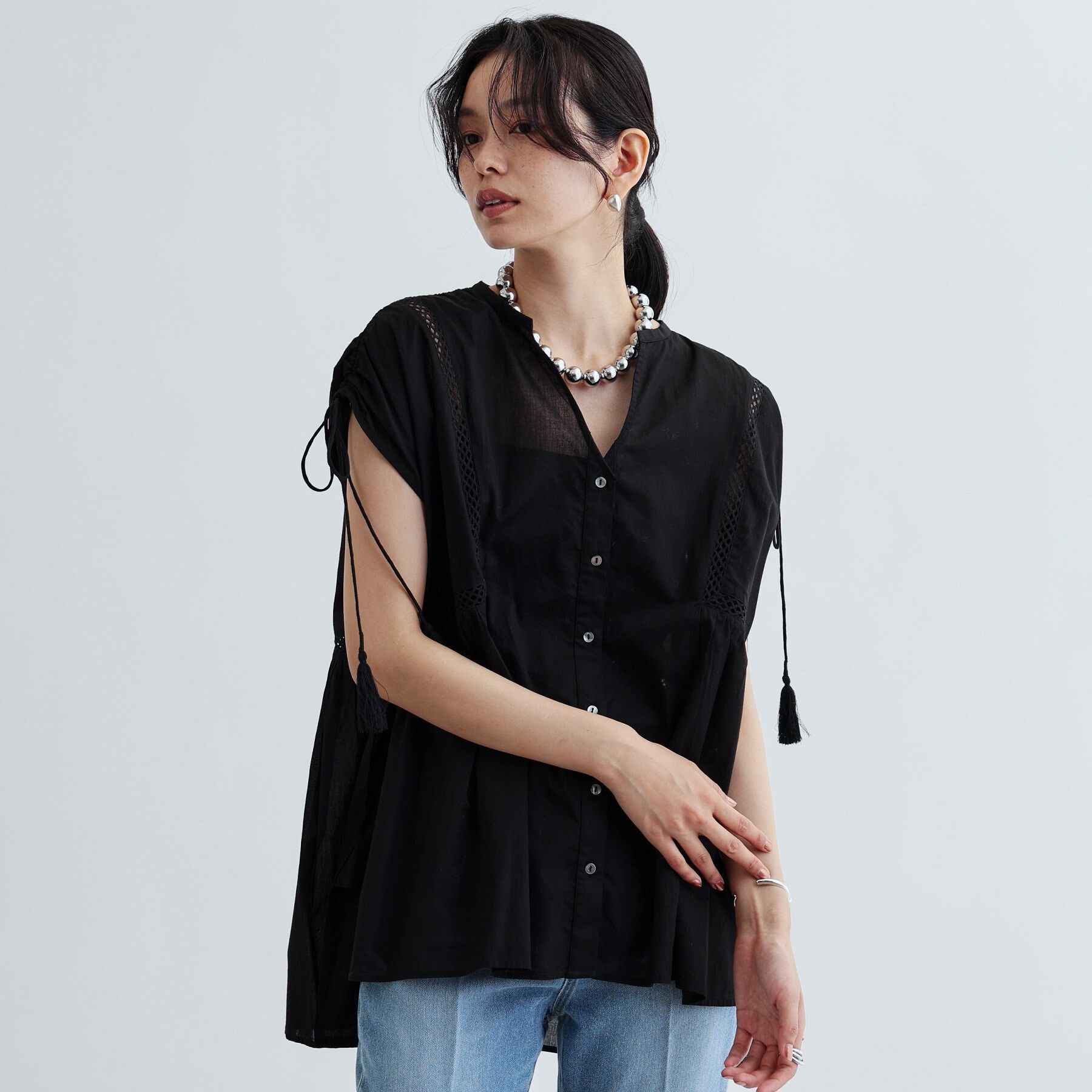 GALLEST「シャーリングスリーブコットンブラウス」|シャツ・ブラウス|