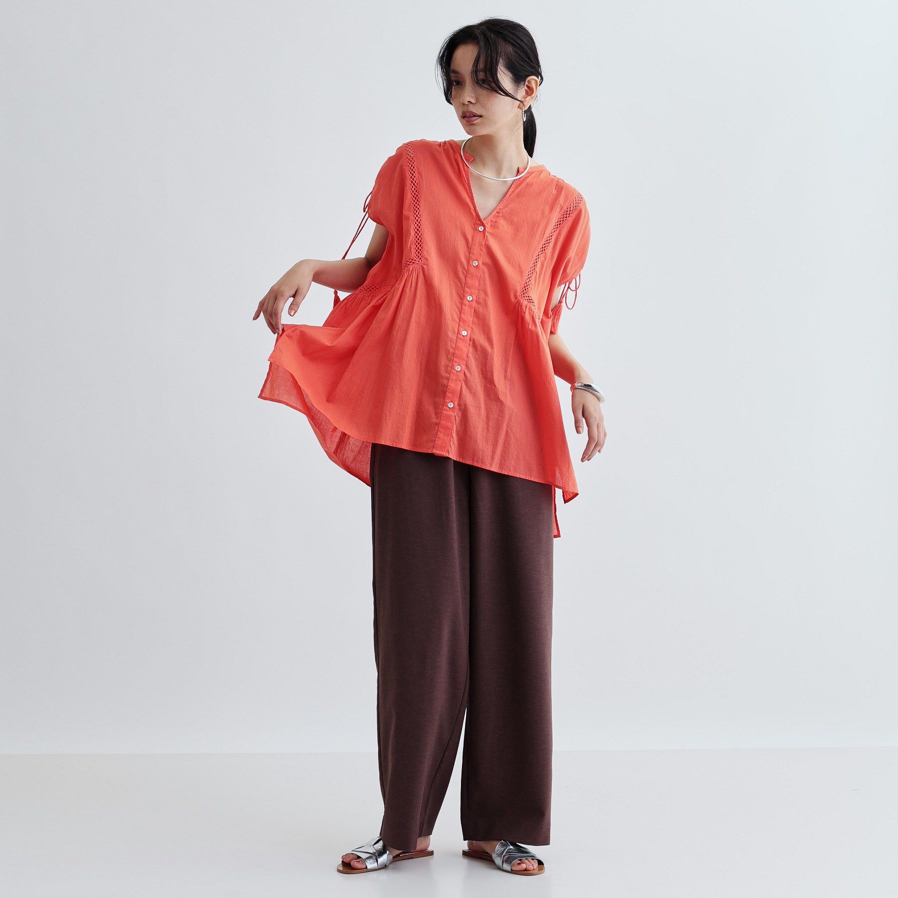 GALLEST「シャーリングスリーブコットンブラウス」|シャツ・ブラウス|