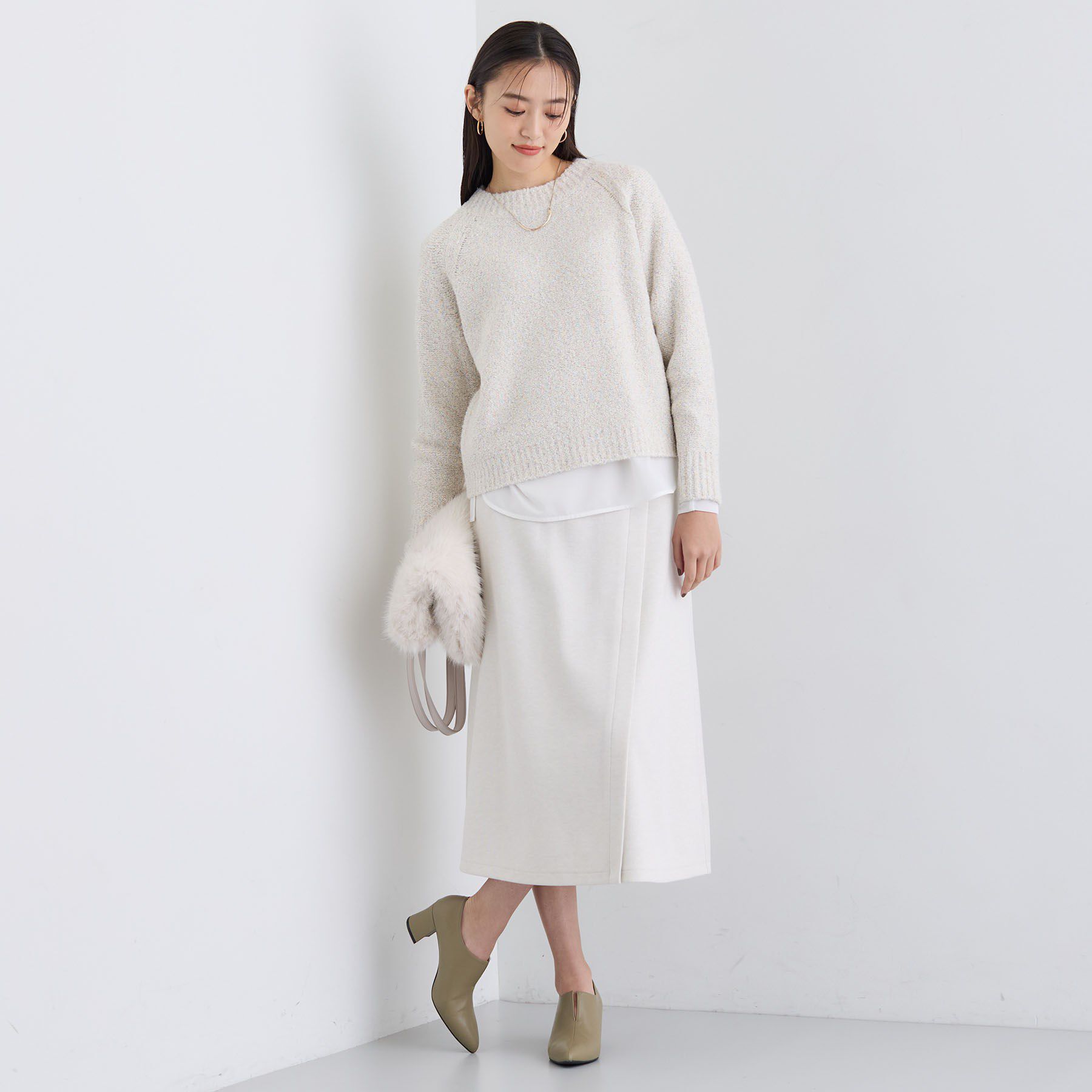 INDIVI「【洗える／ラメ／意匠感】ミックスブークレニット」|ニット・セーター|