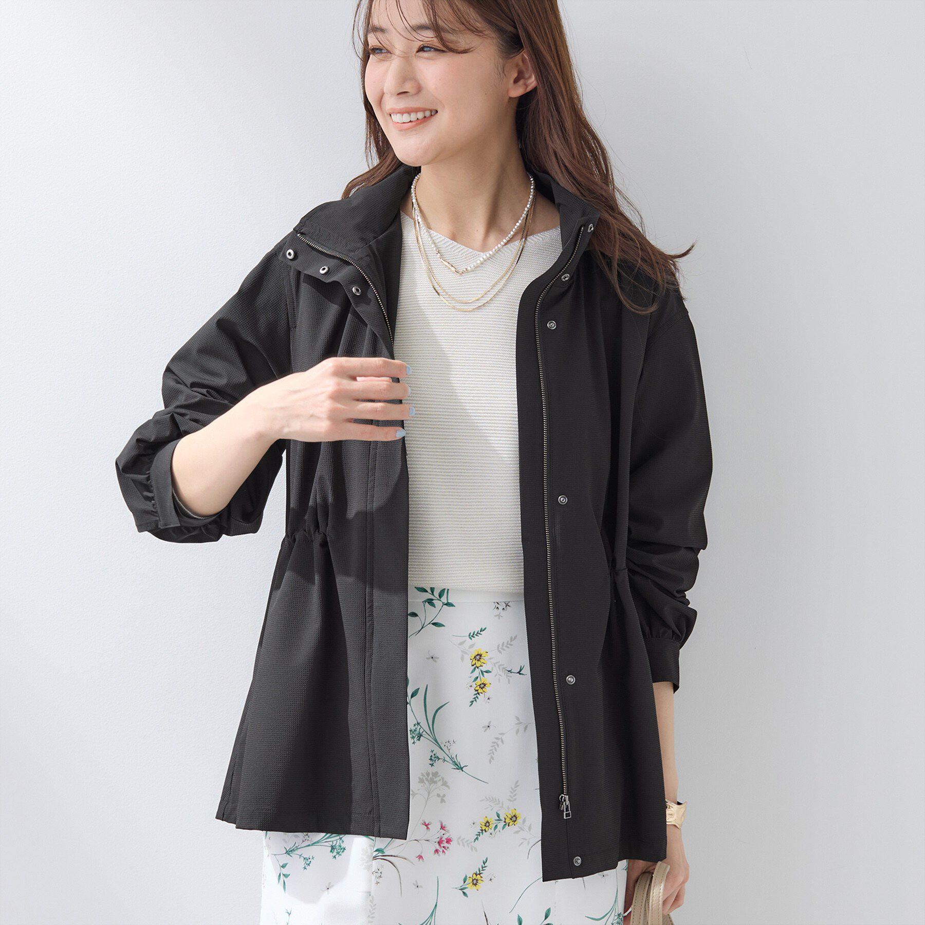 INDIVI「【撥水／フード取外し可】凹凸素材ブルゾン」|ブルゾン・スタジャン|