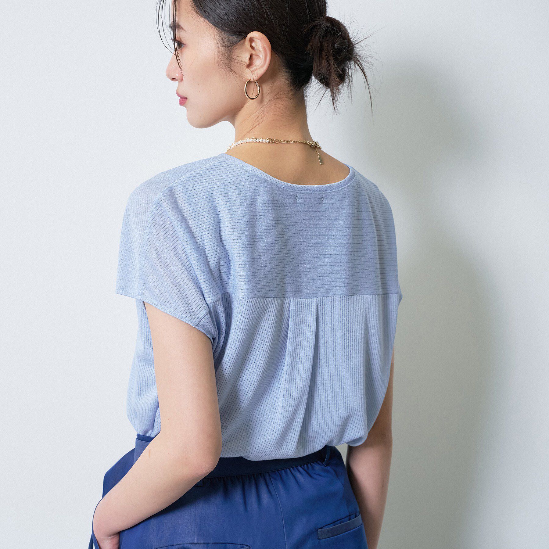 INDIVI「【洗える／アンサンブル可能】シアースストライプトップス」|Tシャツ・カットソー|