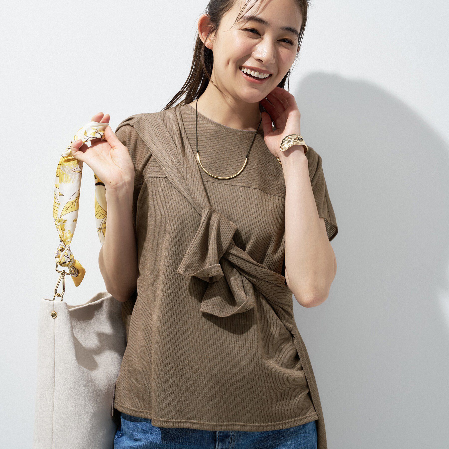 INDIVI「【洗える／アンサンブル可能】シアースストライプトップス」|Tシャツ・カットソー|モカブラウン(042