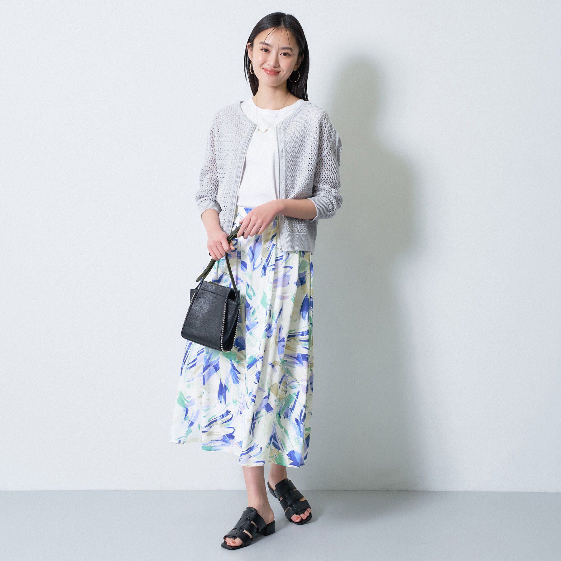 INDIVI「【洗える】リーフ柄タックフレアスカート」|スカート|