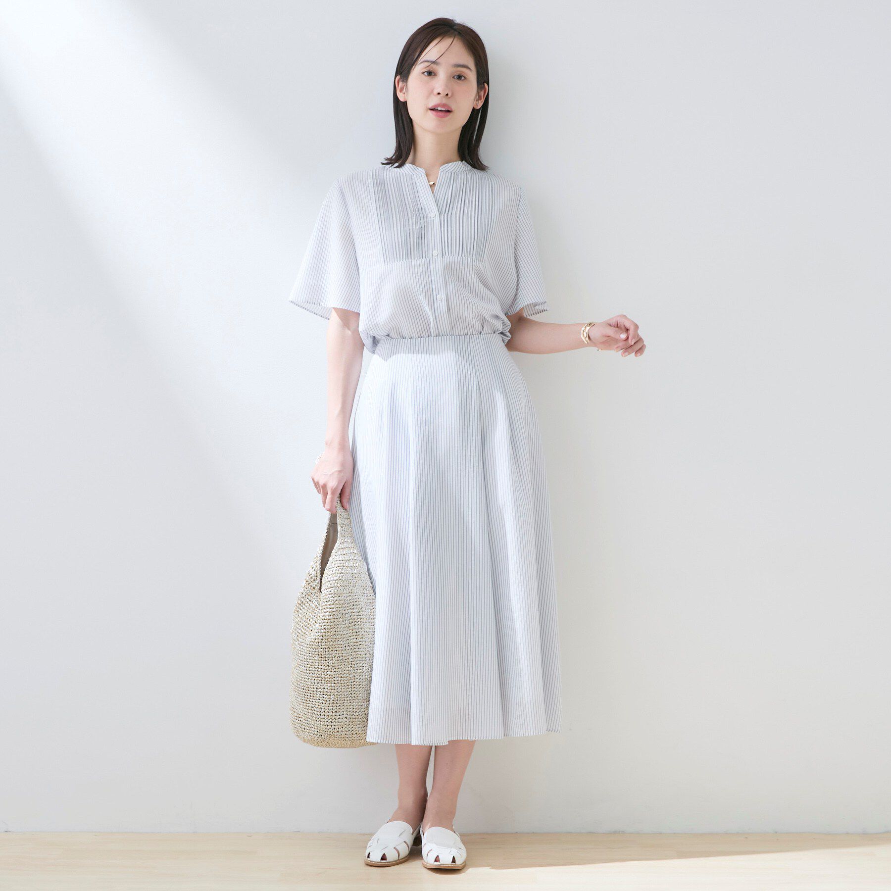 INDIVI「【洗える】シアーシャンブレーピンタックブラウス」|シャツ・ブラウス|