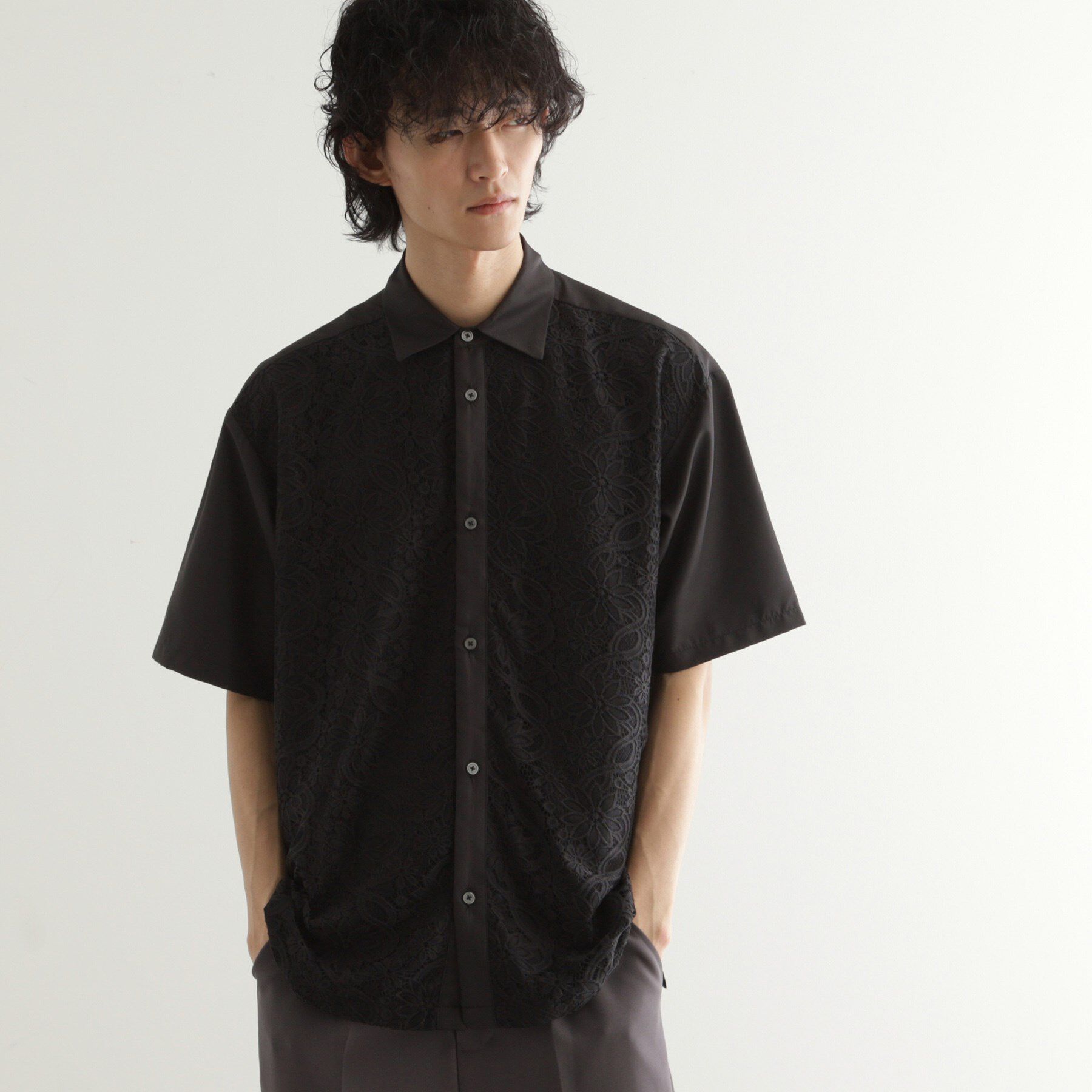 tk.TAKEO KIKUCHI「ボタニカルレースシャツ」|シャツ・ブラウス|ブラック(019)